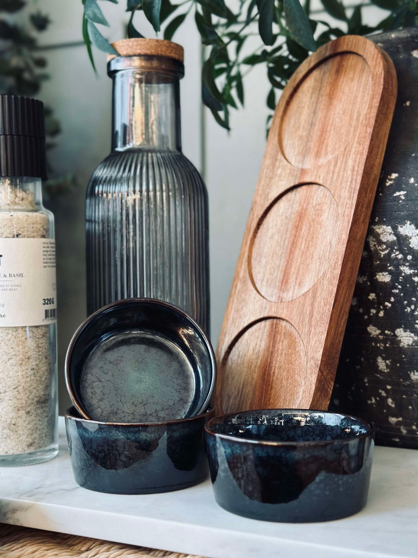 Tapas-set med 3 skålar och fat - Stenmix