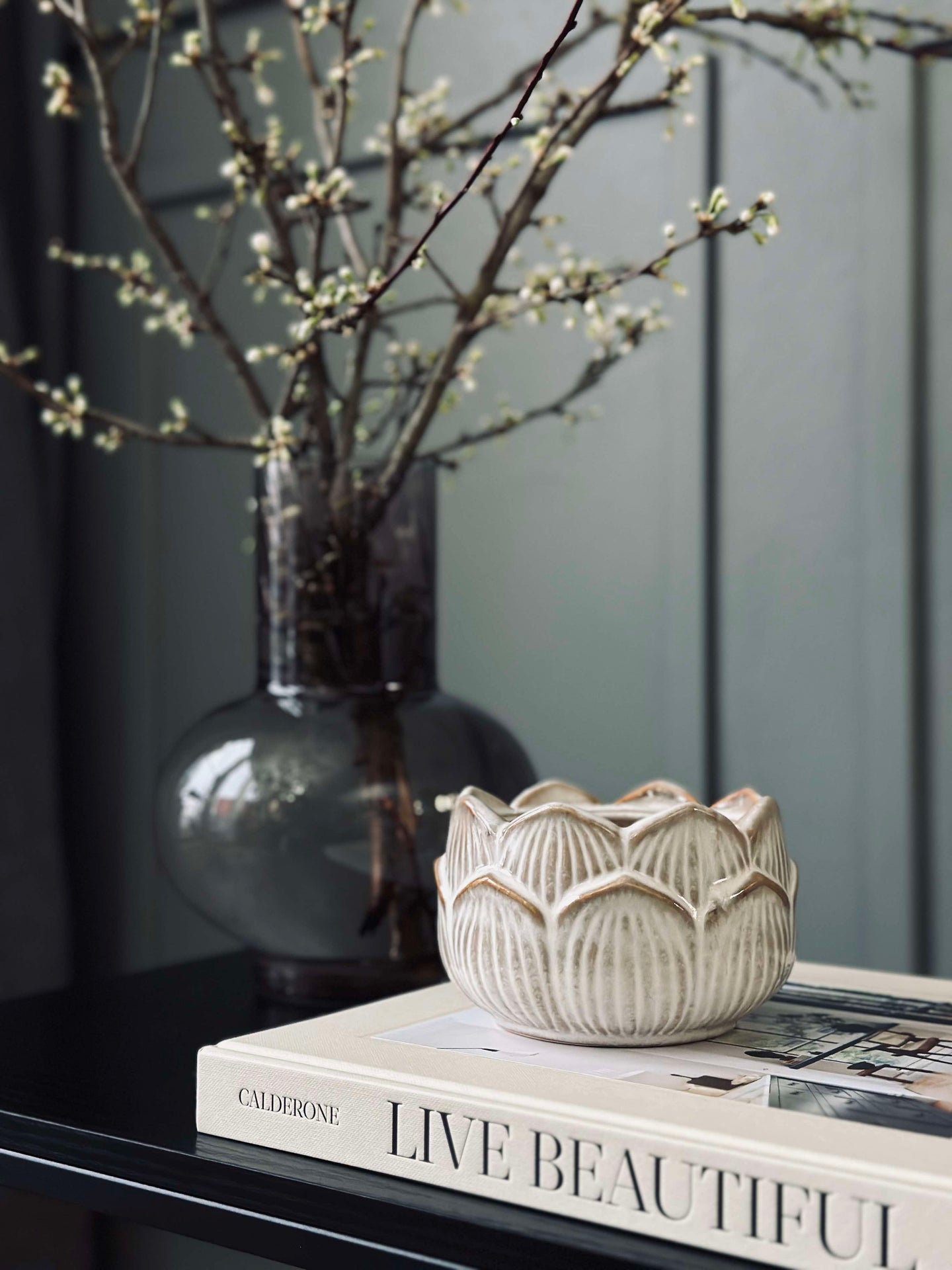 Stearinljus Lotus - Beige cotton