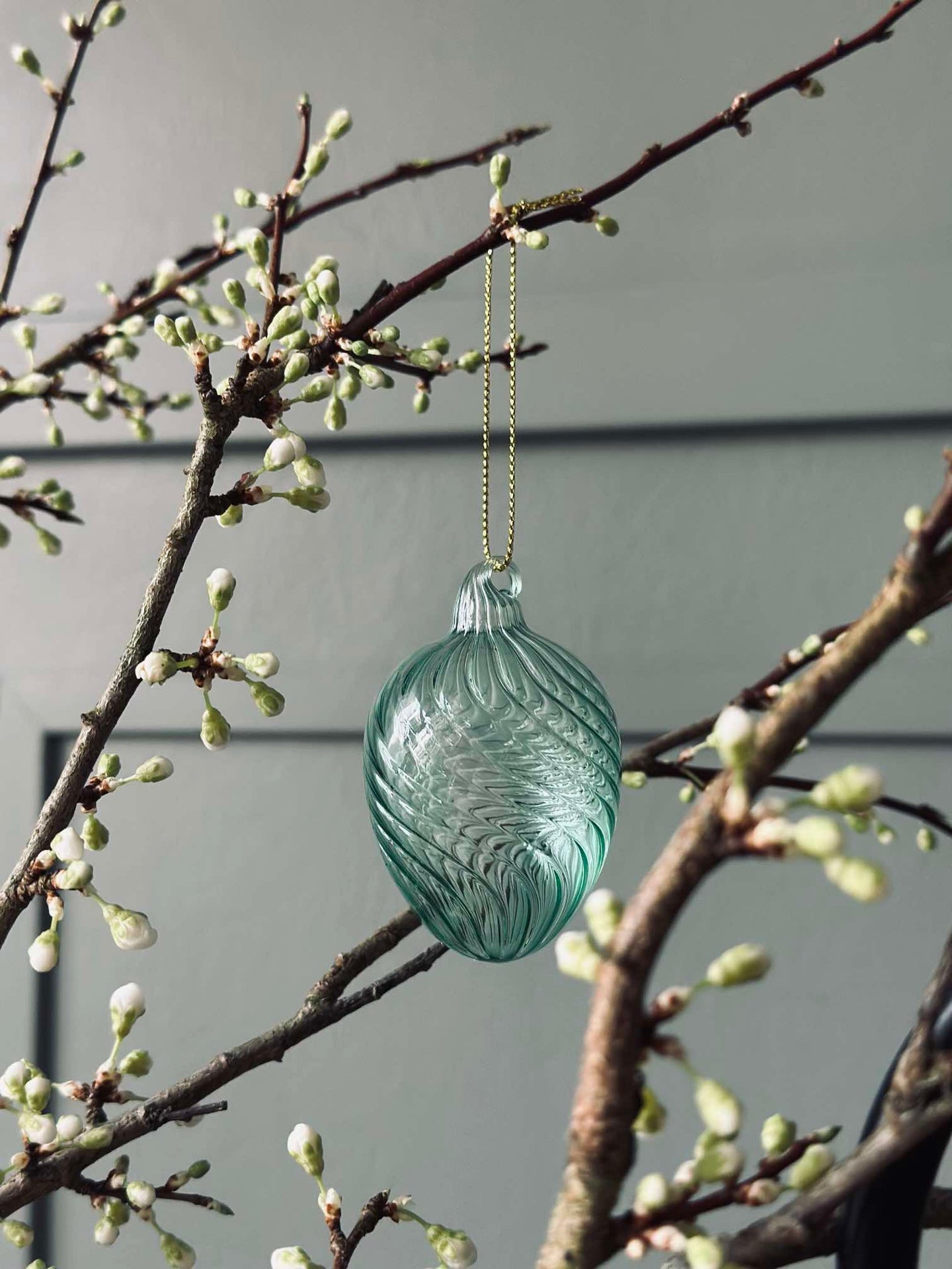 Hängande ägg i glas med ränder - 3 st. Grön