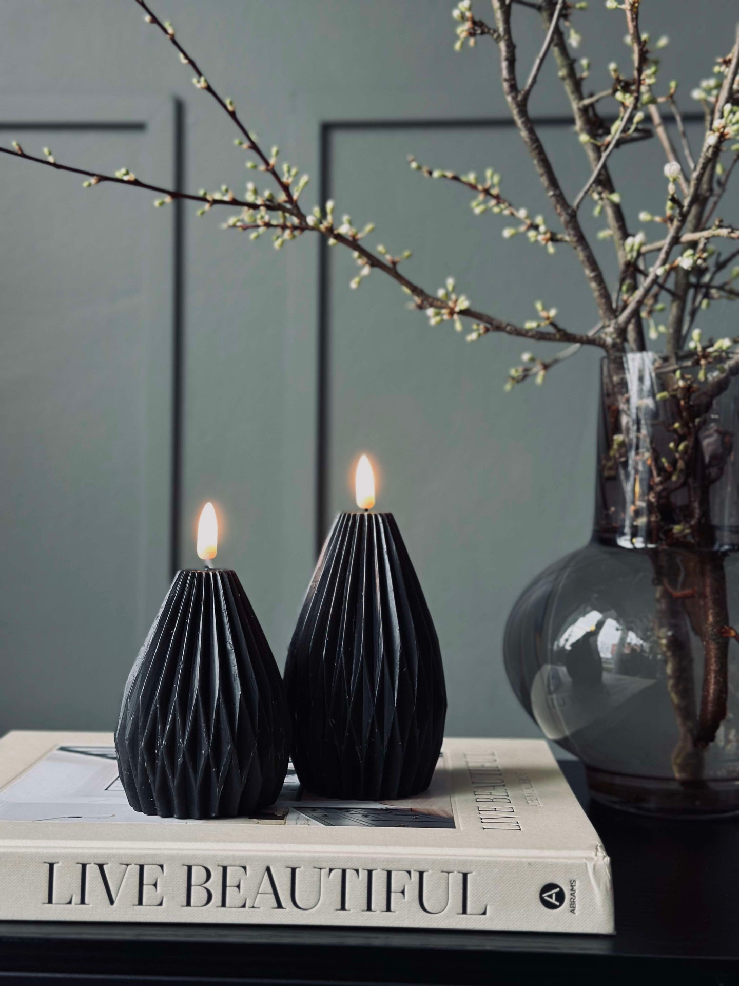 LED-blockljus / Rillor – 2 st Svart