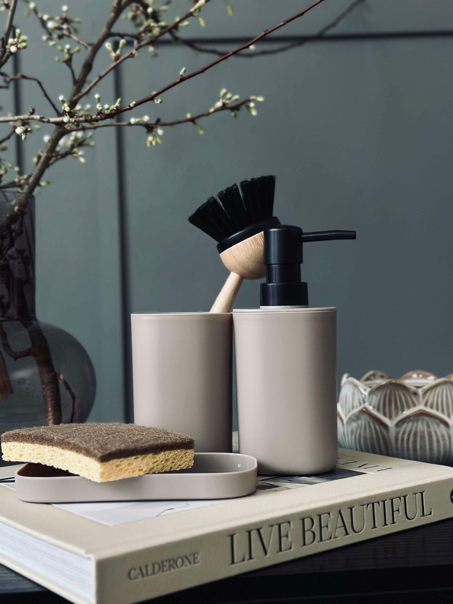 Dispenserset i beige - Set om 3 delar