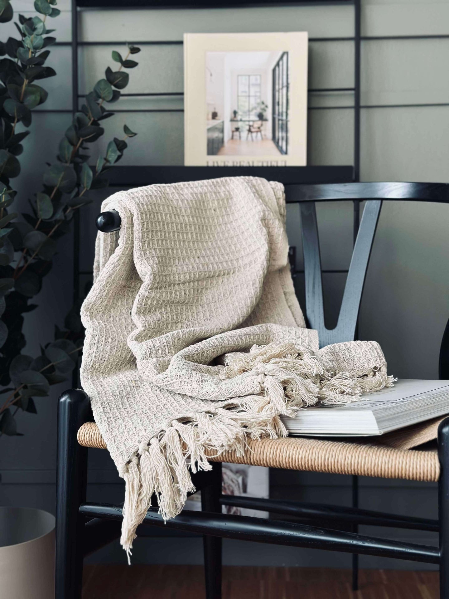 Pläd i våfflad bomull - Natur