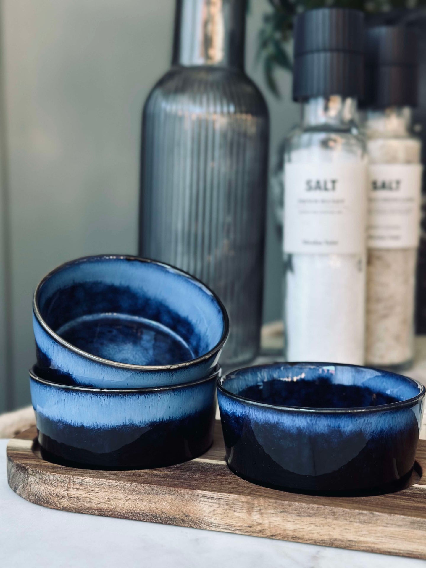 Tapas-set med 3 skålar och fat - Blå mix