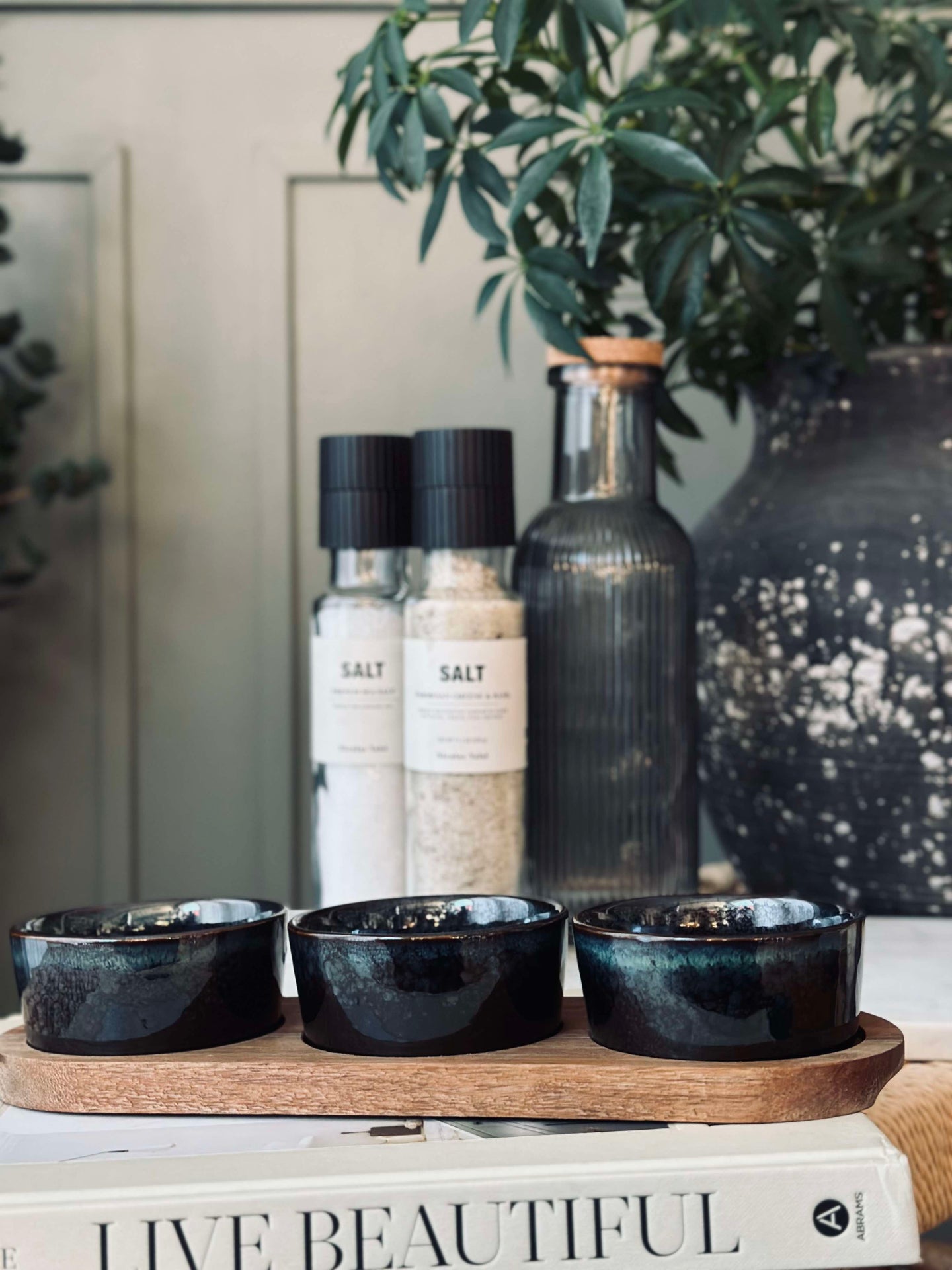 Tapas-set med 3 skålar och fat - Stenmix