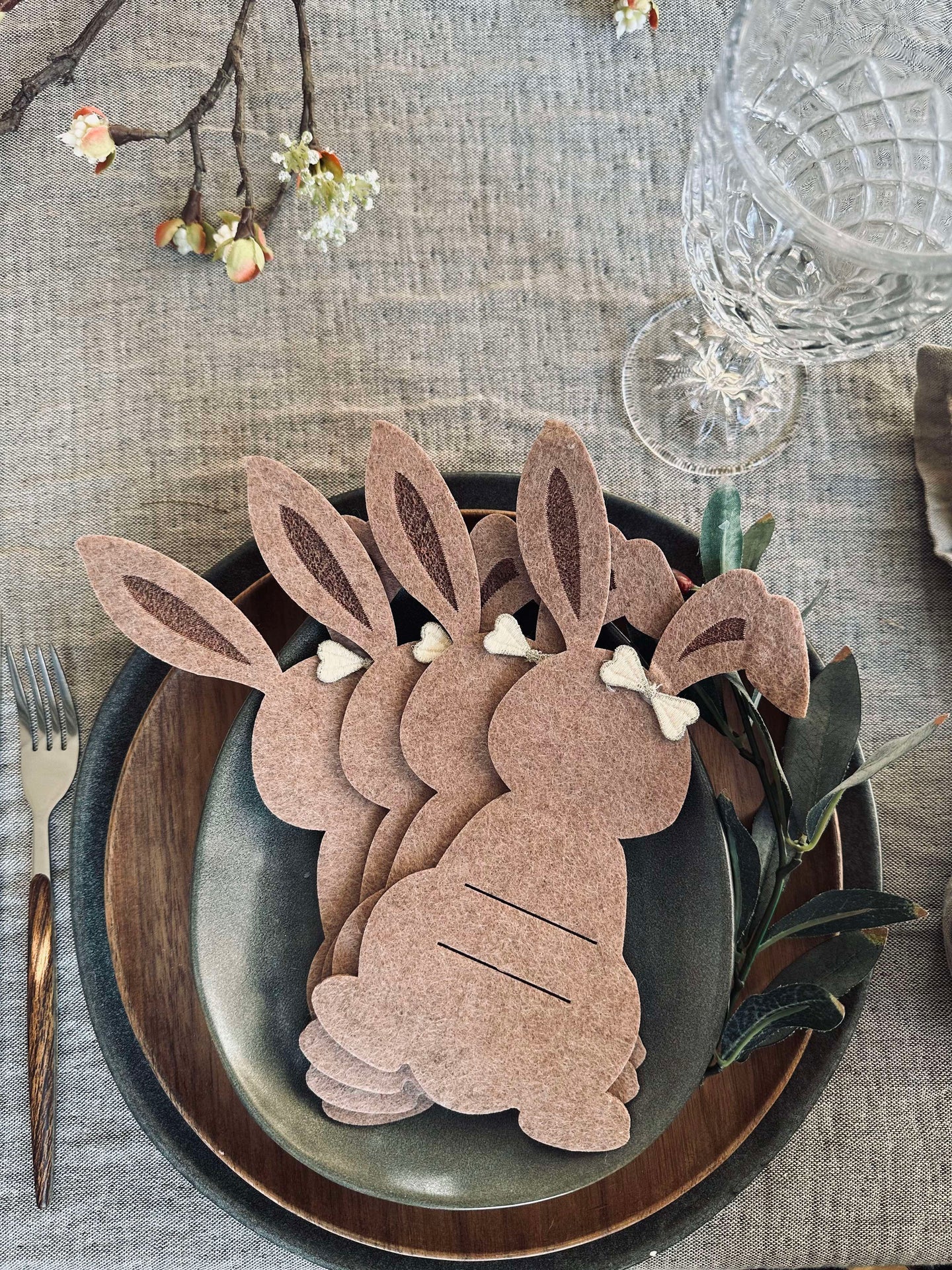 Bestickhållare kanin brun - Set med 4 st