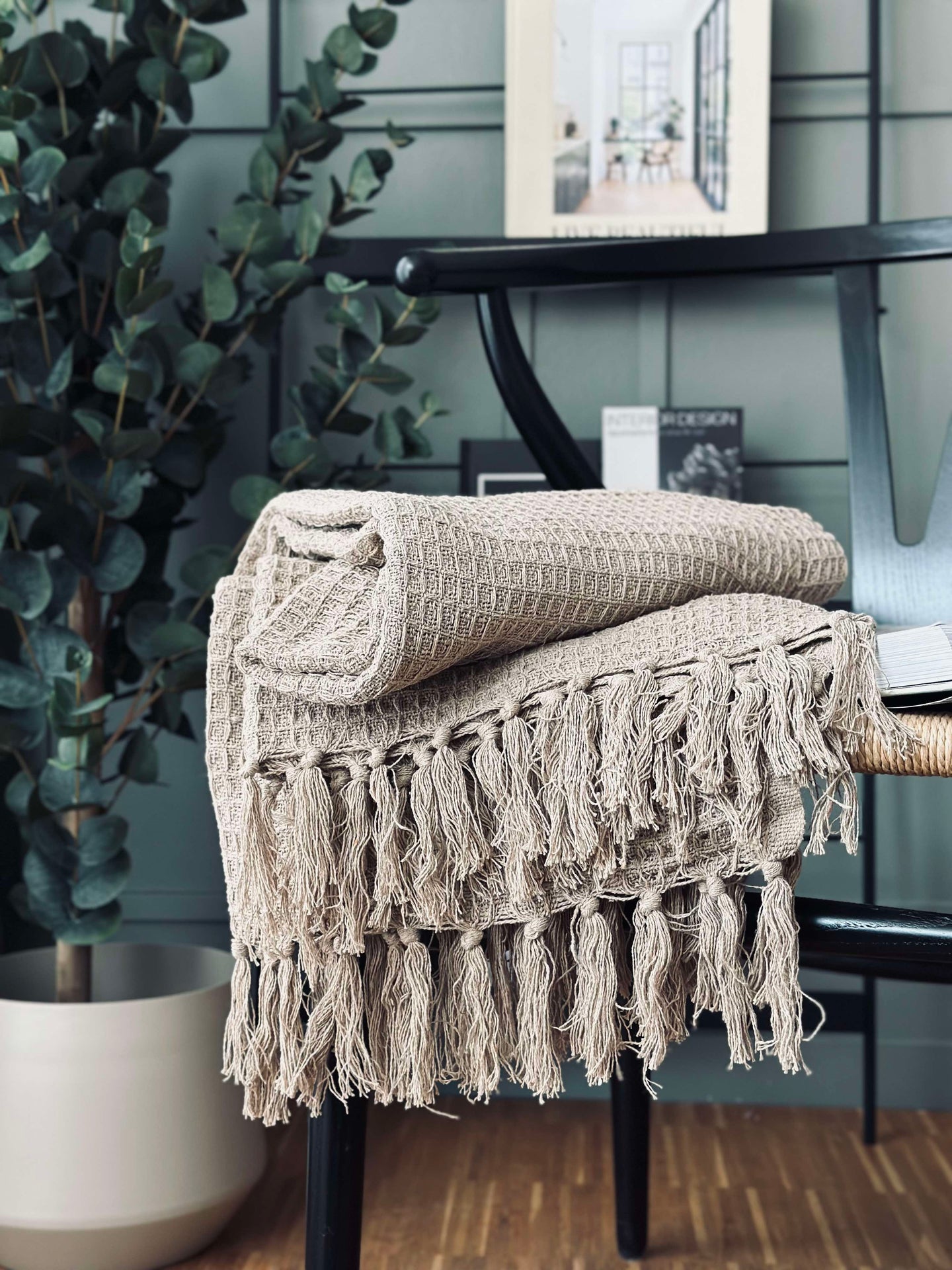 Våfflad bomullsfilt - Beige