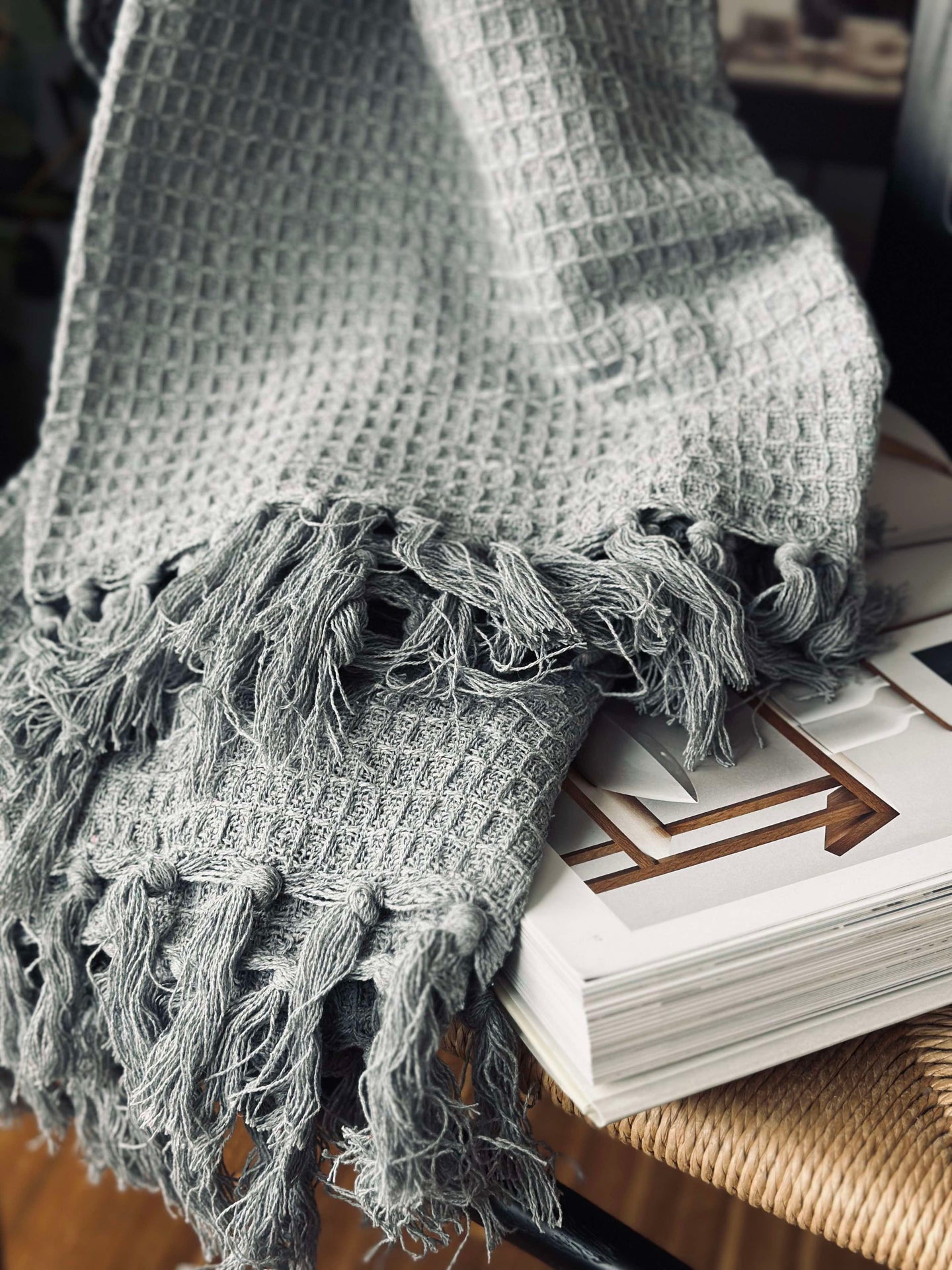 Våfflad bomullsfilt - Grå