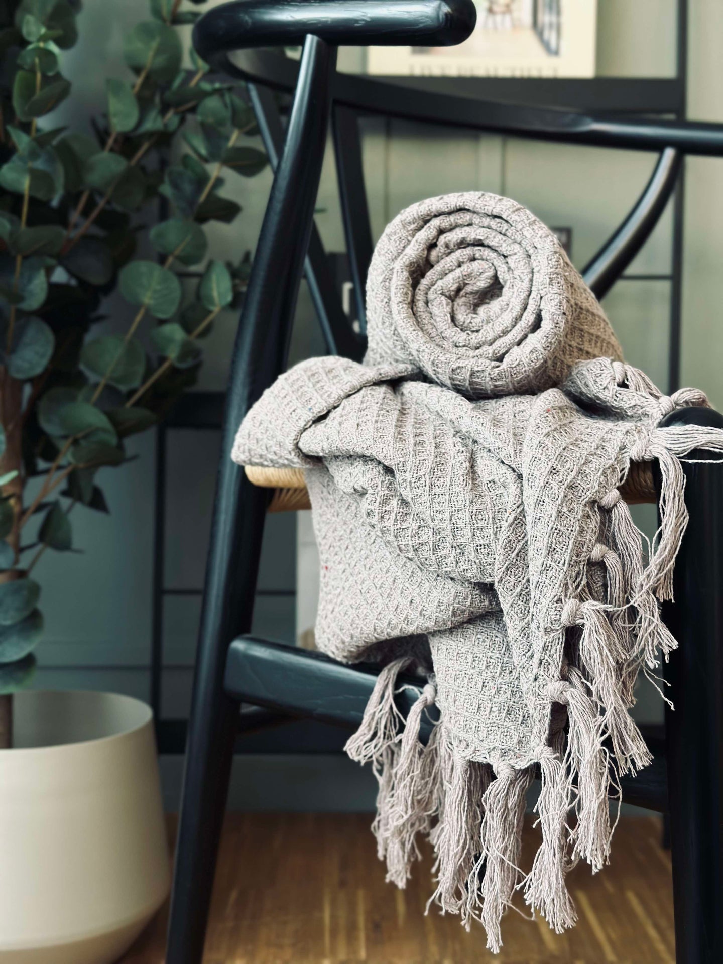 Våfflad bomullsfilt - Taupe