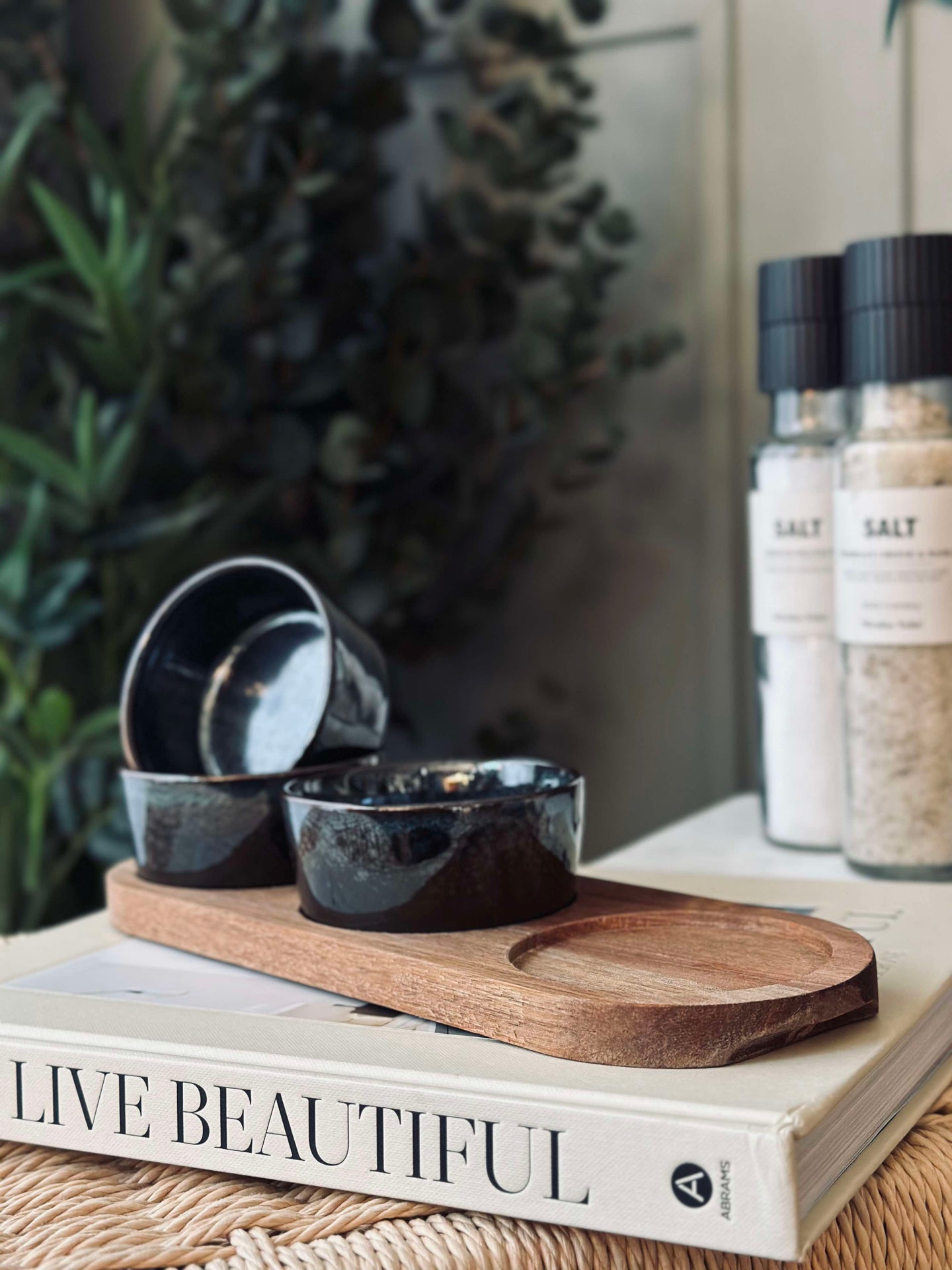 Tapas-set med 3 skålar och fat - Stenmix