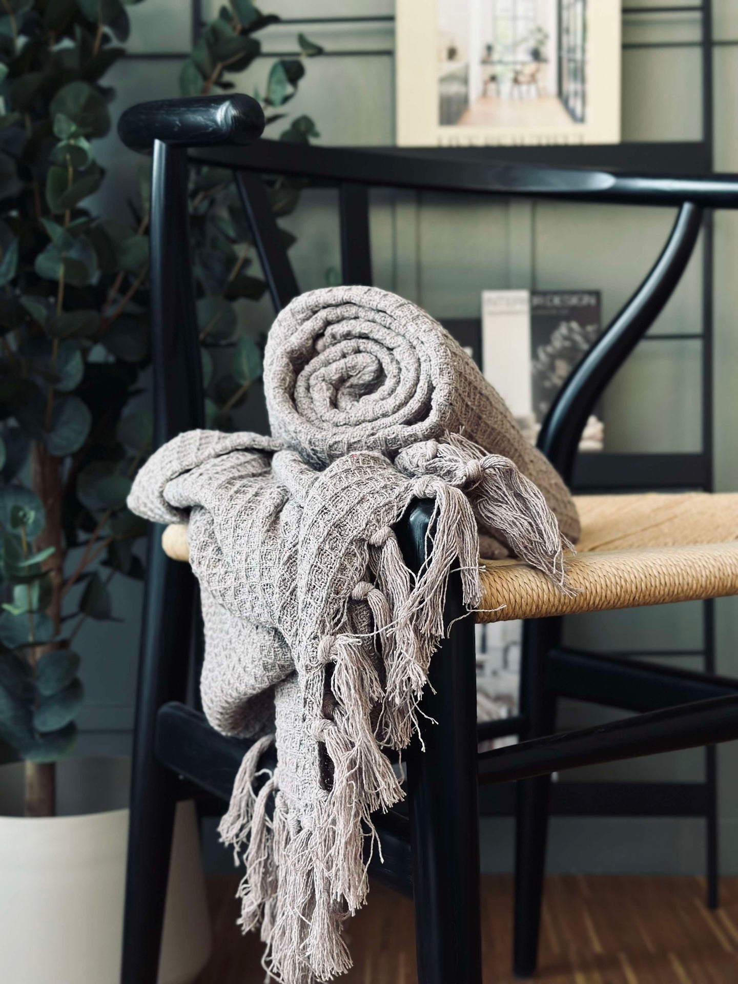 Våfflad bomullsfilt - Taupe