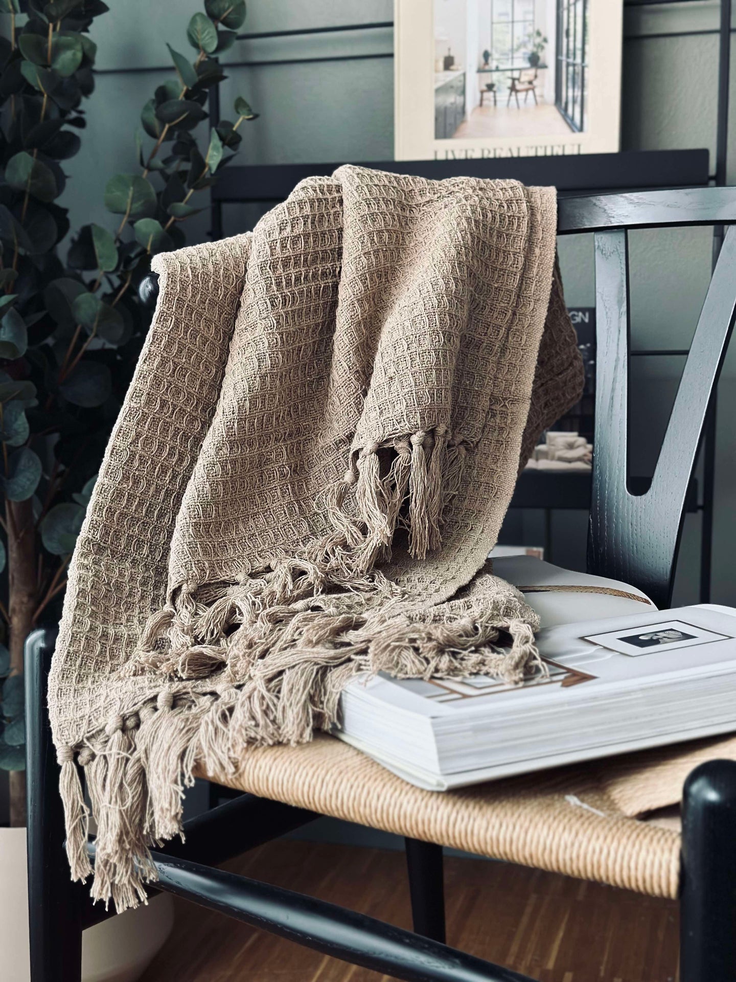 Våfflad bomullsfilt - Beige