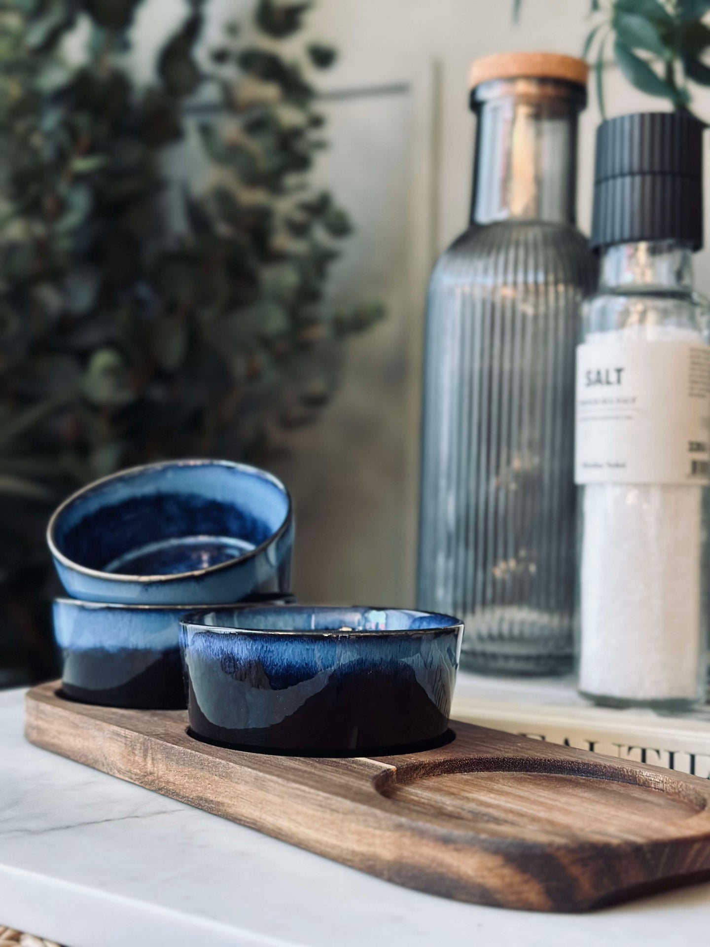 Tapas-set med 3 skålar och fat - Blå mix