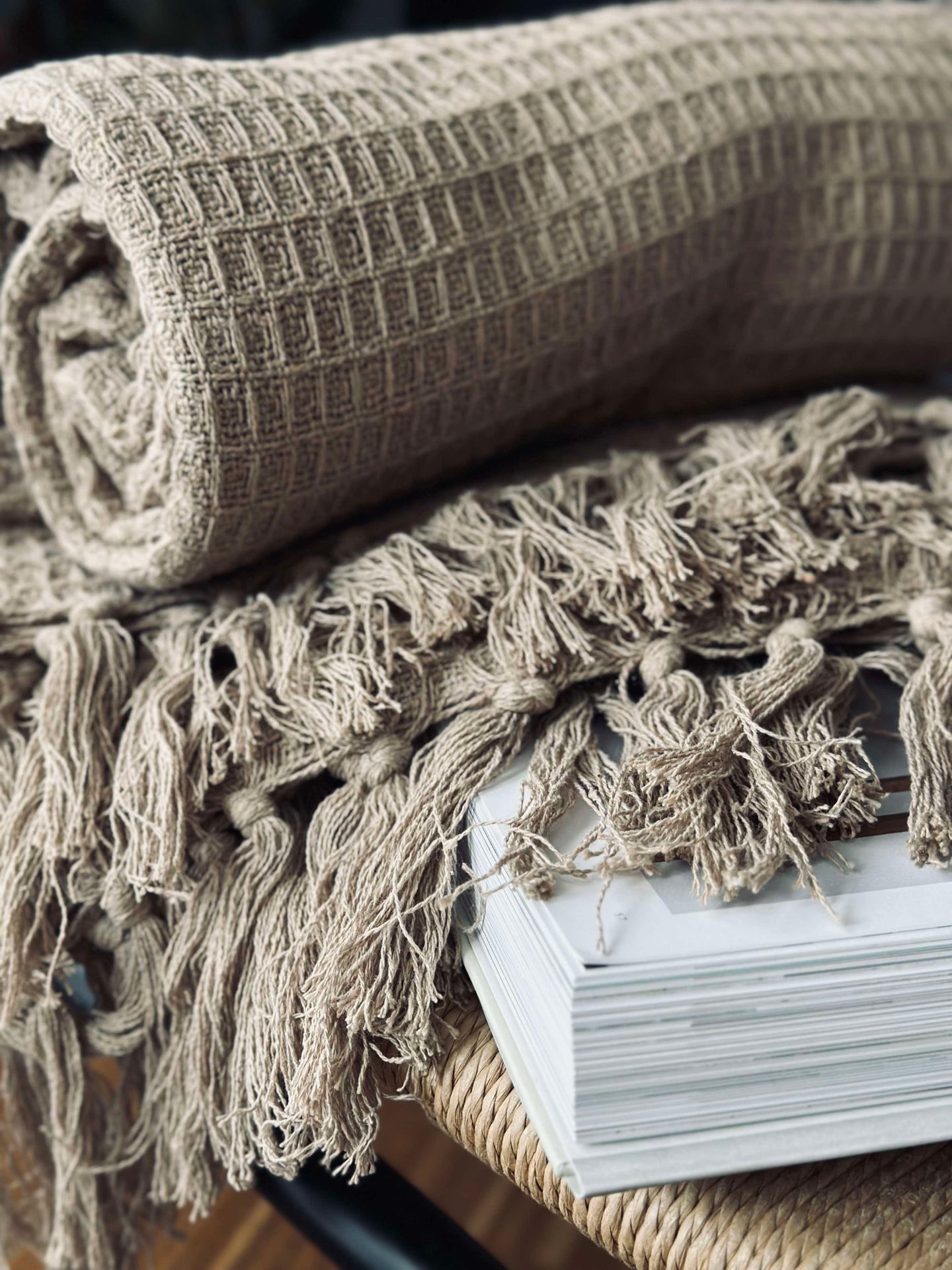 Våfflad bomullsfilt - Beige