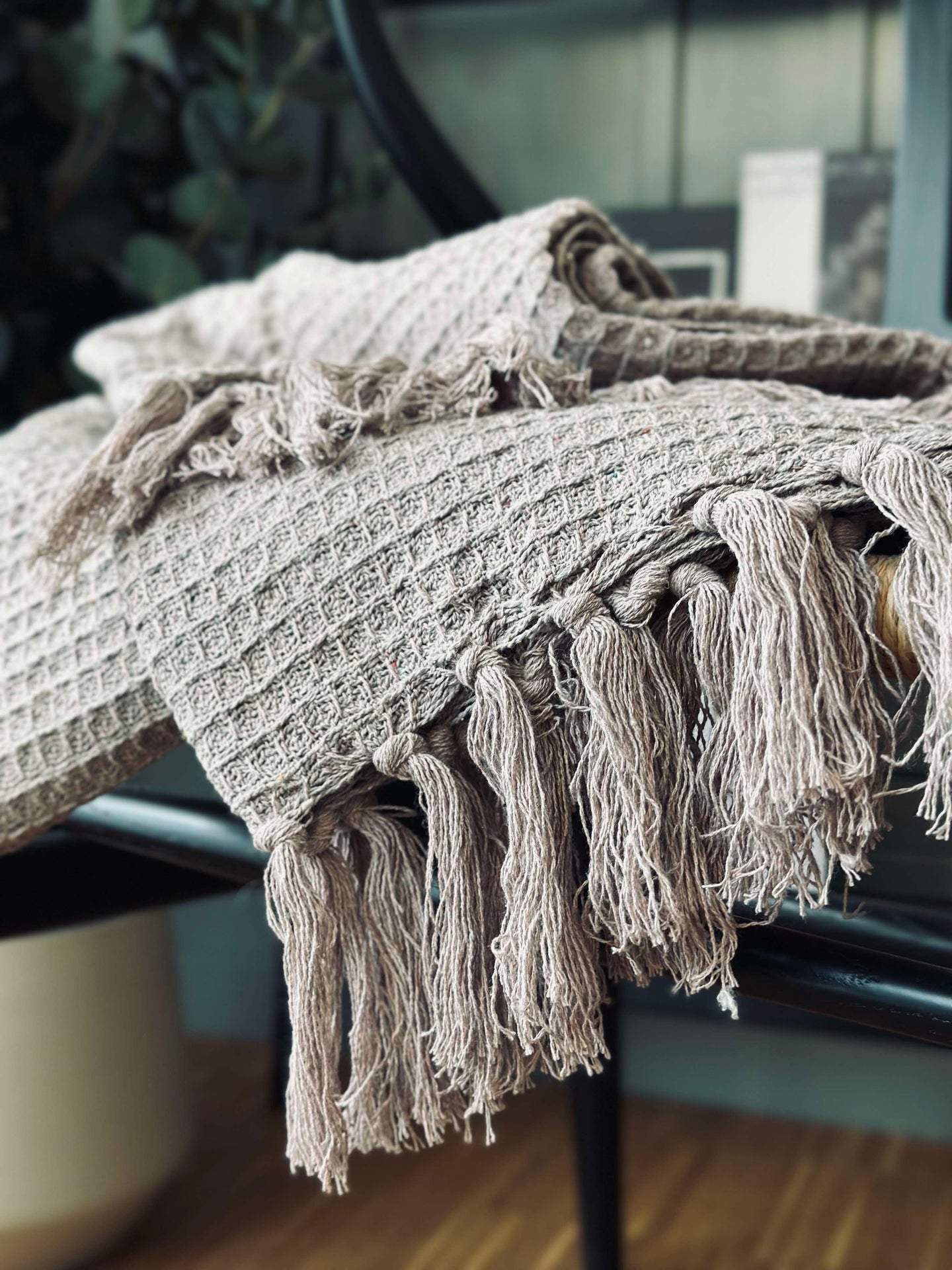 Våfflad bomullsfilt - Taupe