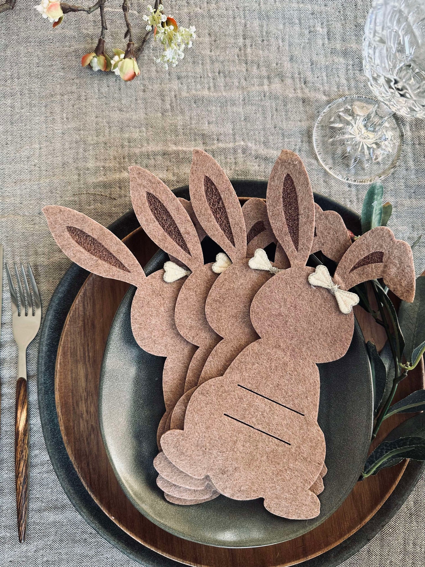 Bestickhållare kanin brun - Set med 4 st