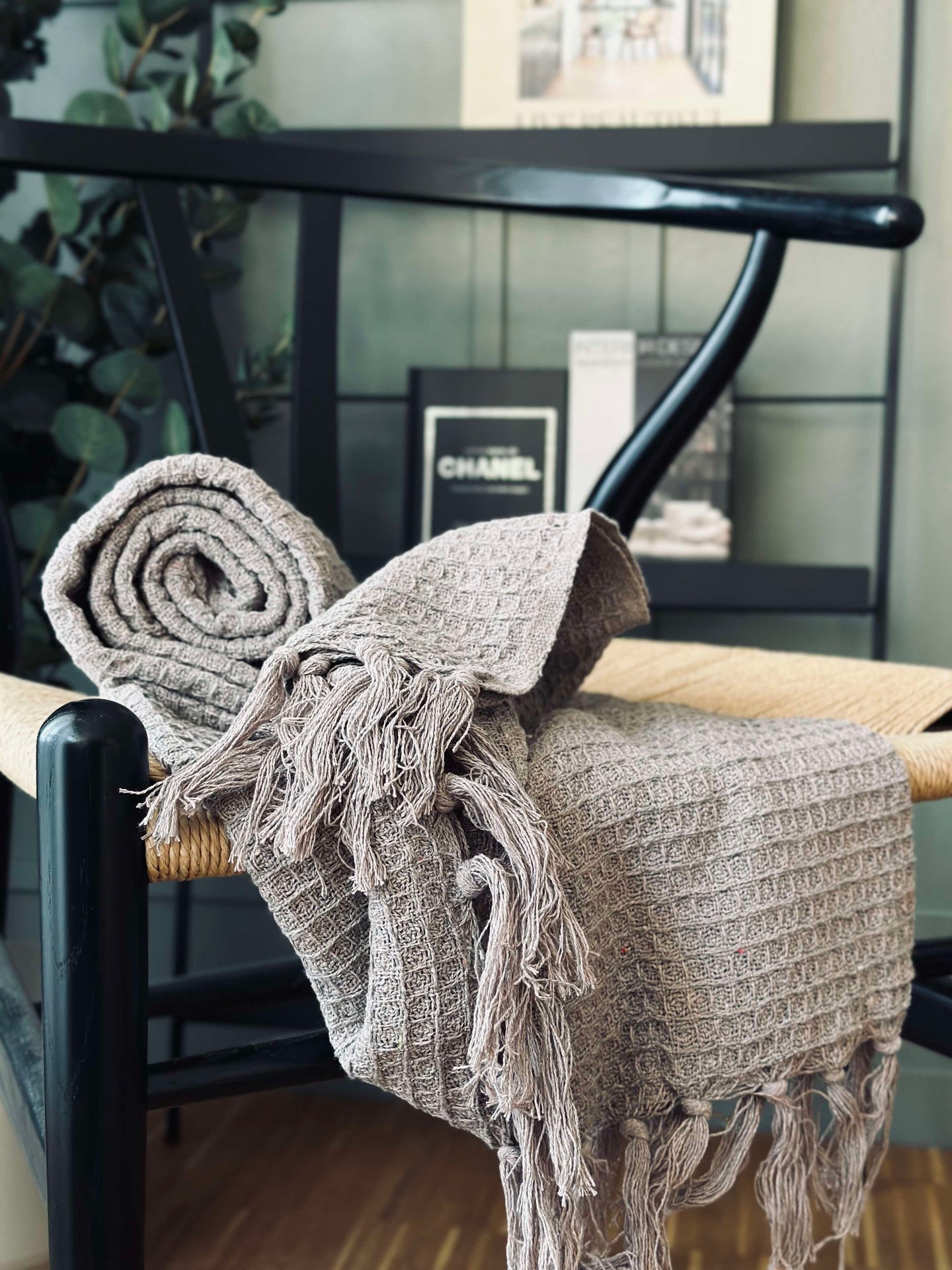 Våfflad bomullsfilt - Taupe