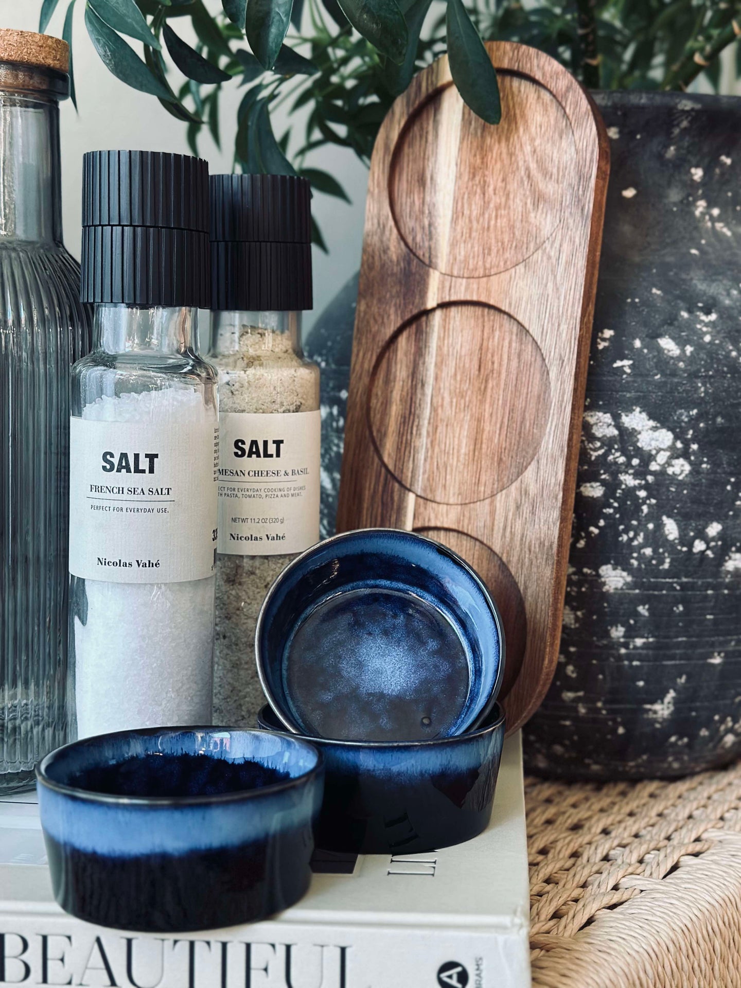 Tapas-set med 3 skålar och fat - Blå mix