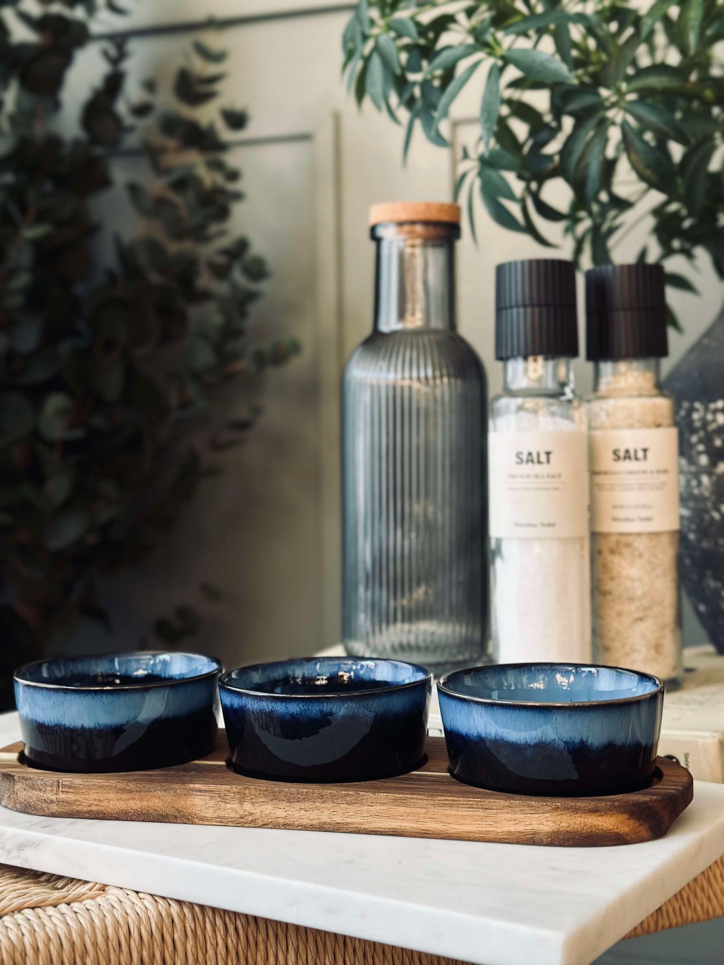 Tapas-set med 3 skålar och fat - Blå mix