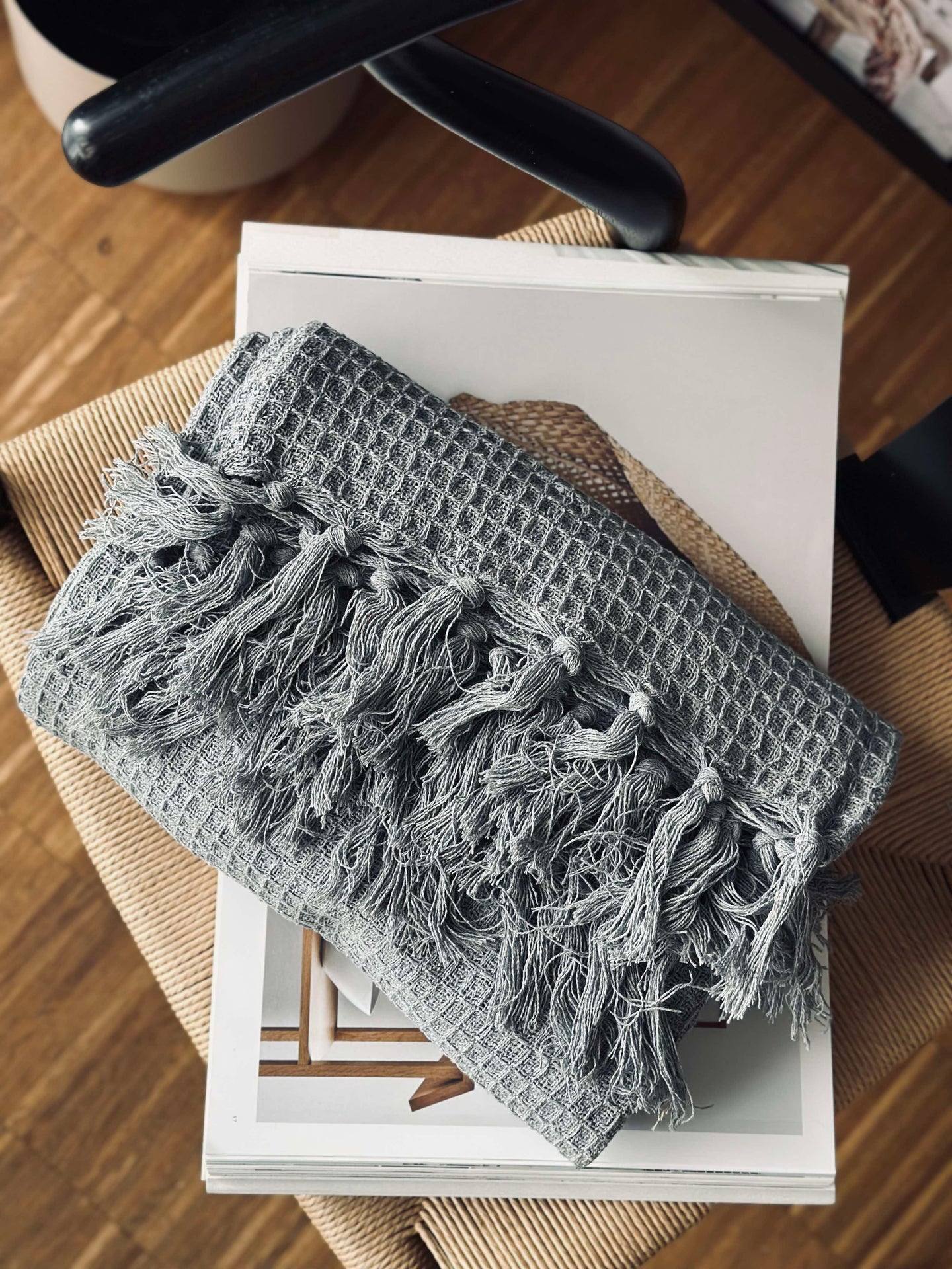 Våfflad bomullsfilt - Grå