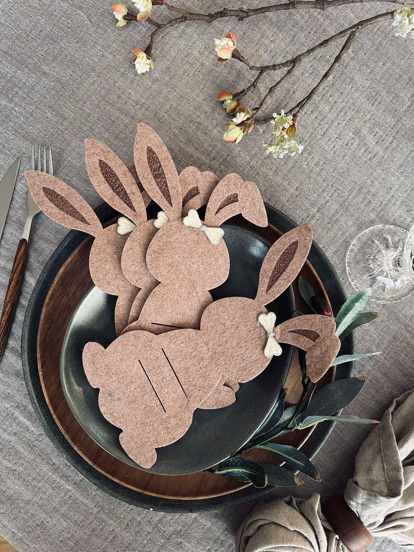 Bestickhållare kanin brun - Set med 4 st