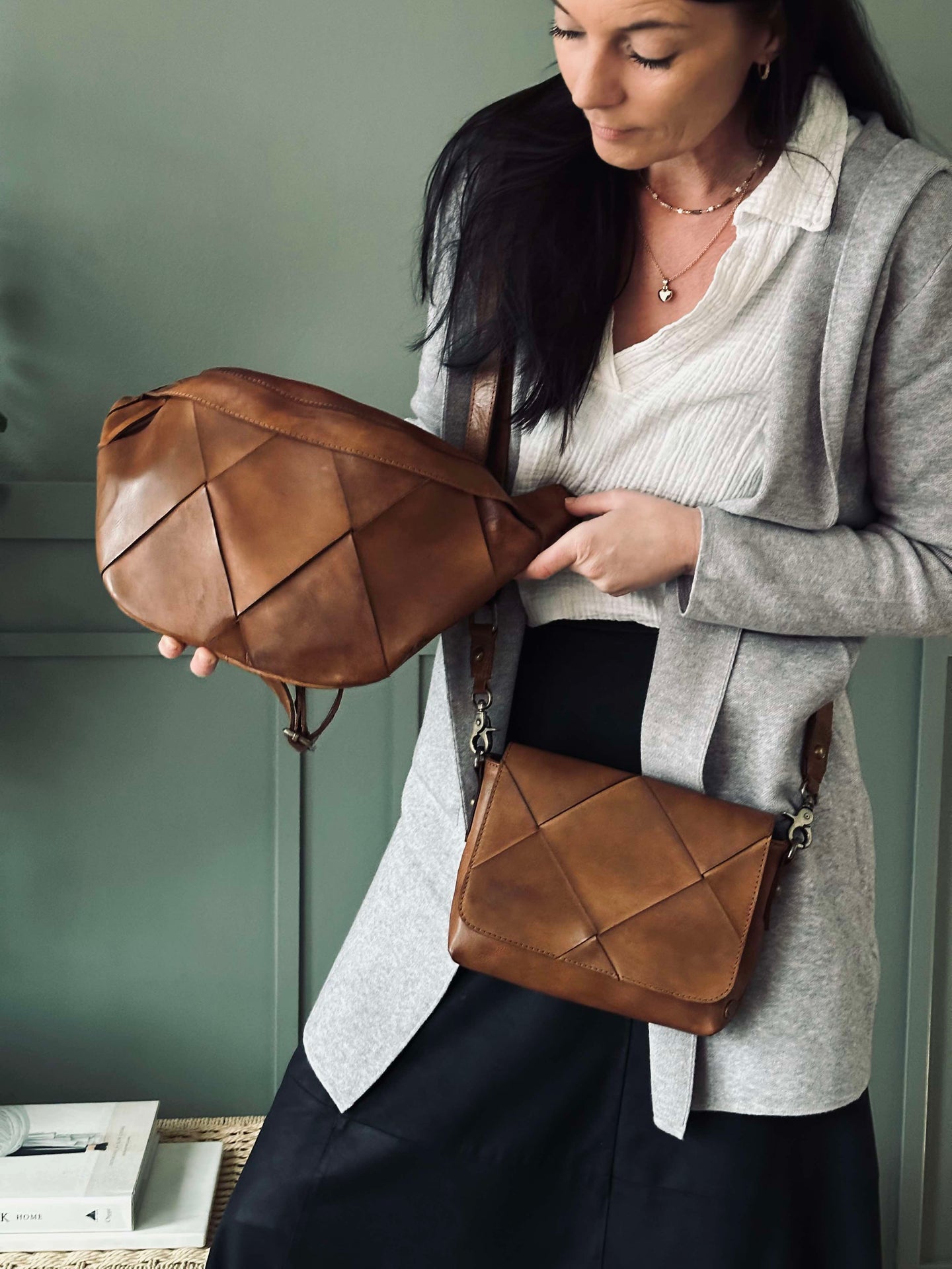 Exklusiv handflätad bumbag - Cognac