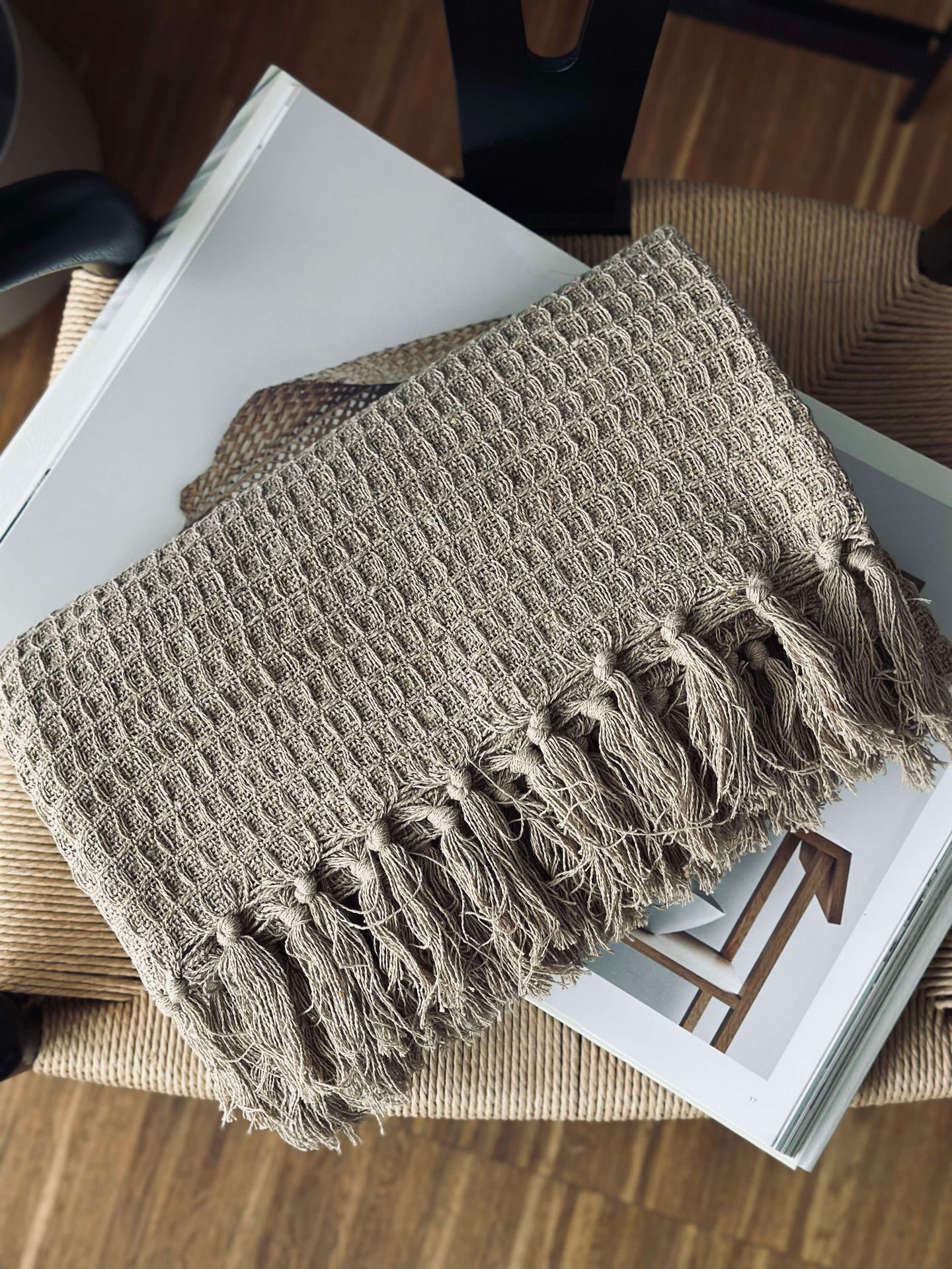 Våfflad bomullsfilt - Beige