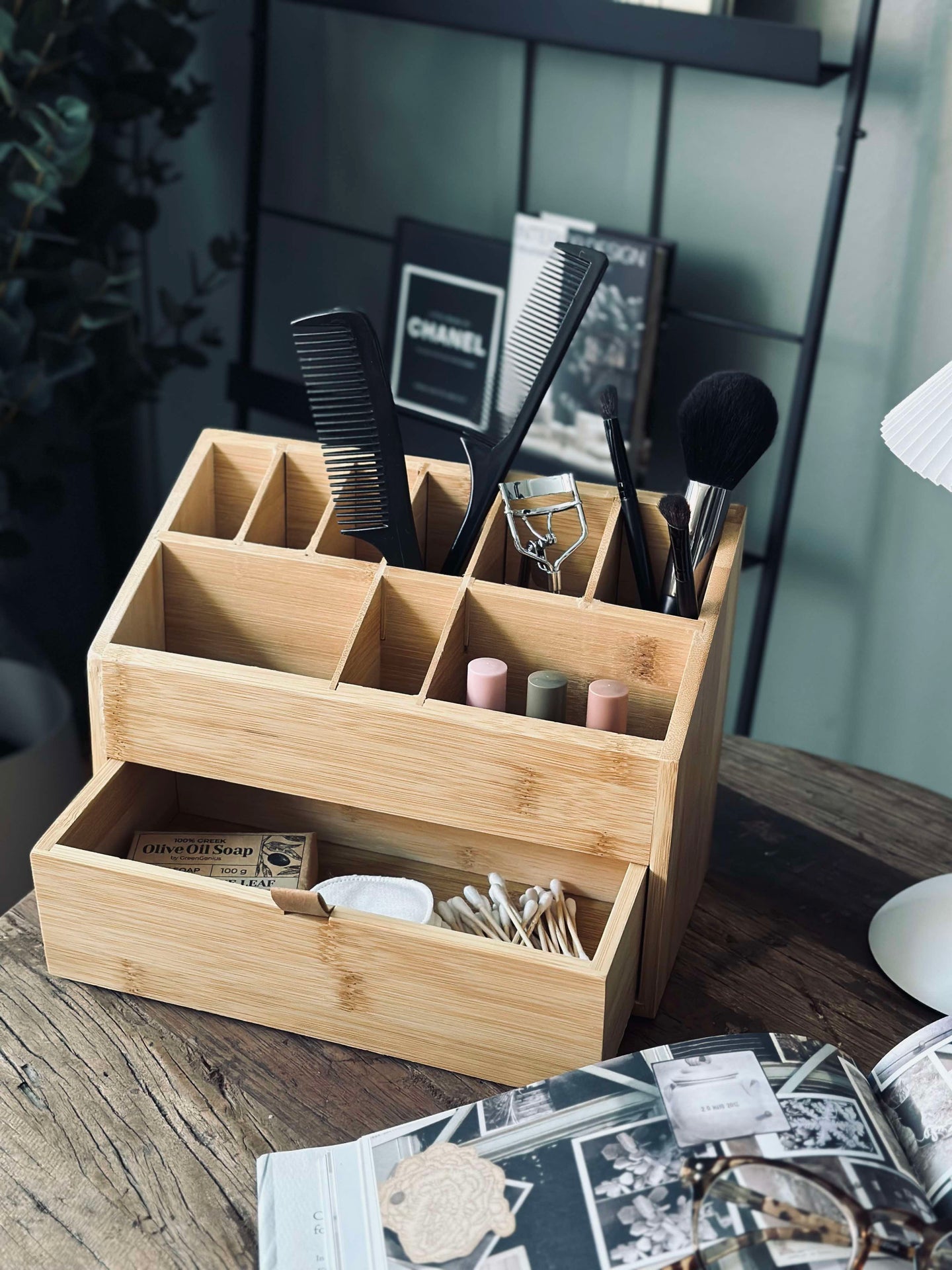 Organisatör med låda - Bambus