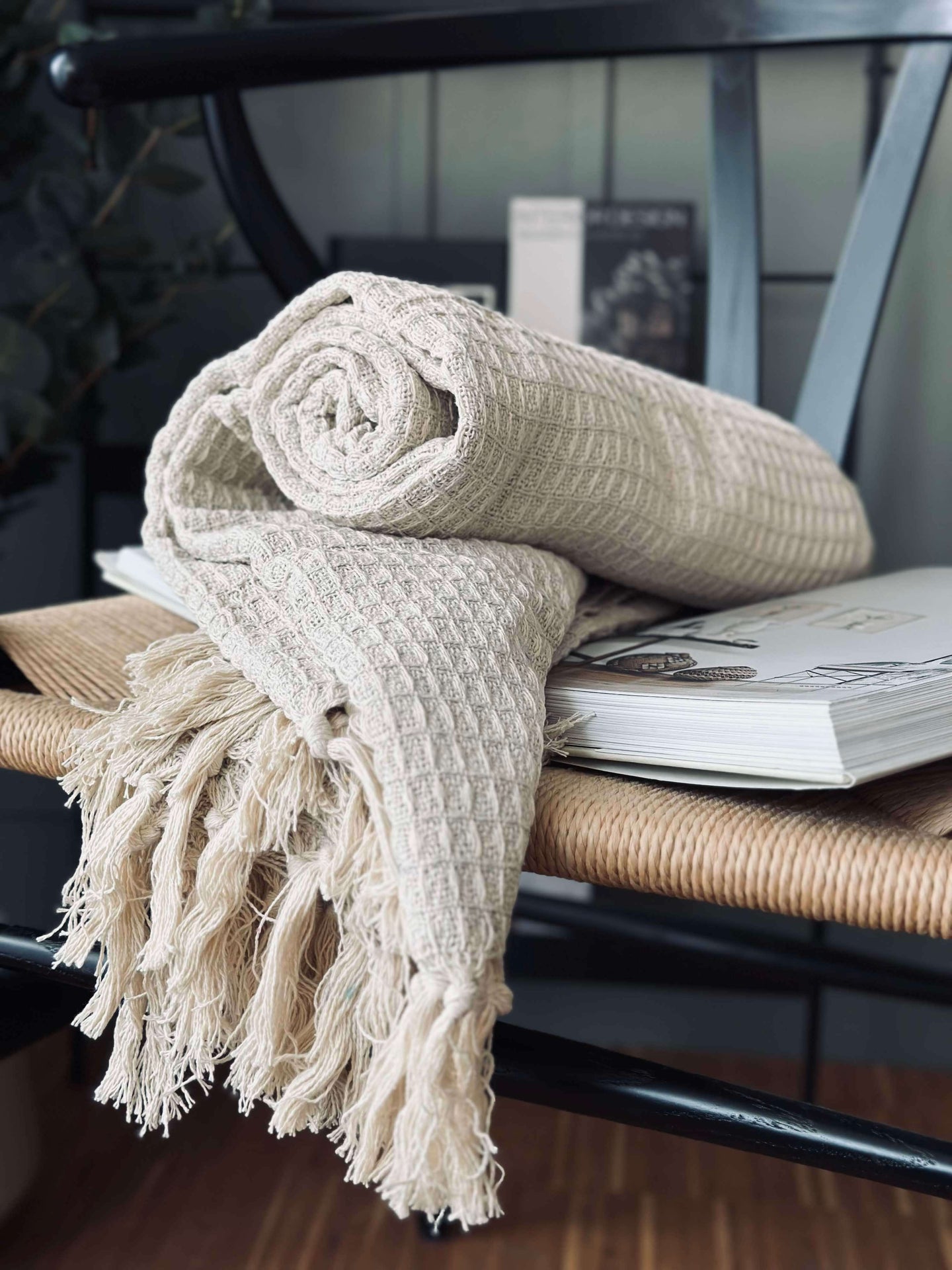 Pläd i våfflad bomull - Natur