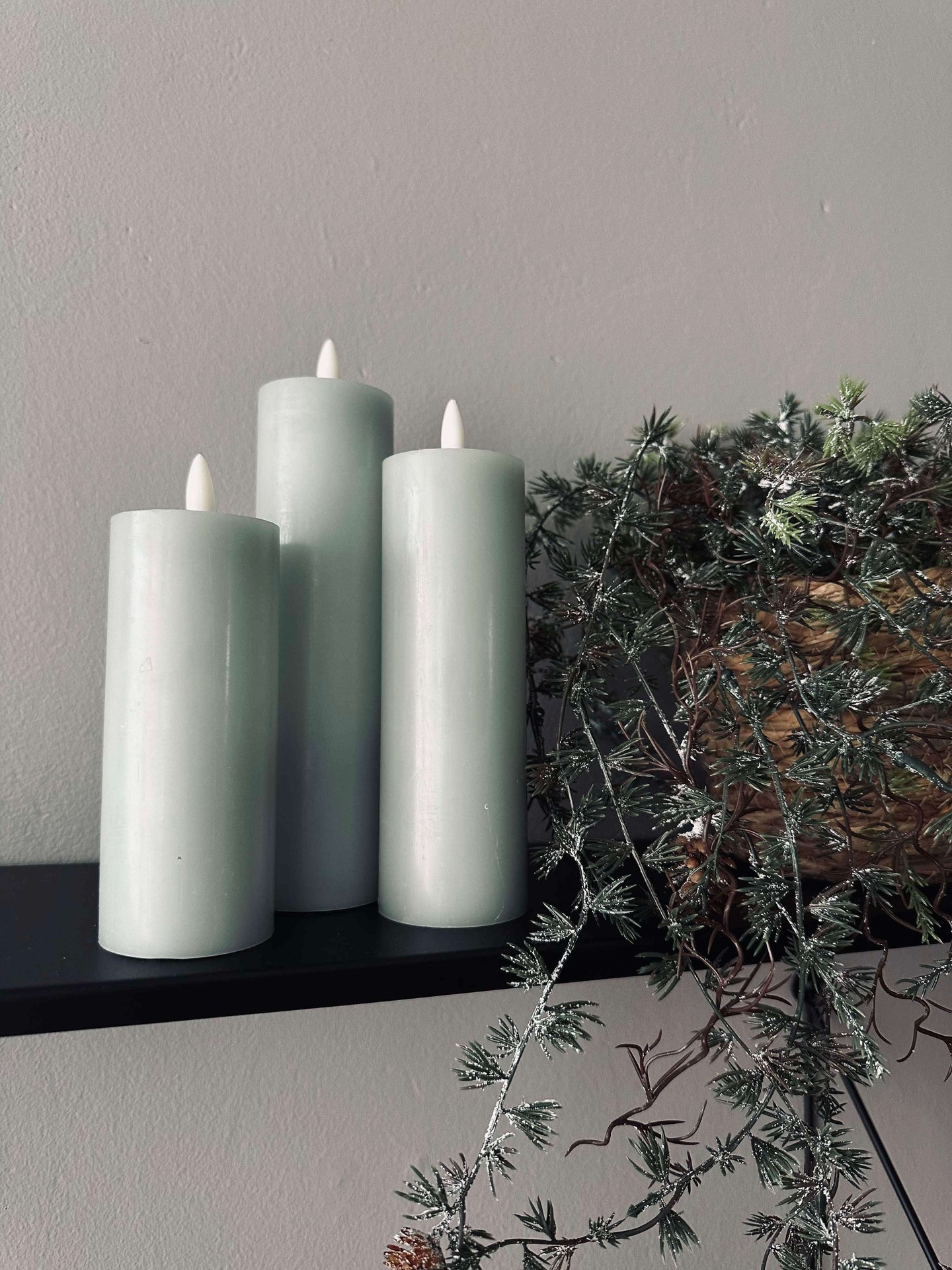 LED Blockljus / Mint – 3 st Rustik dia 5 cm