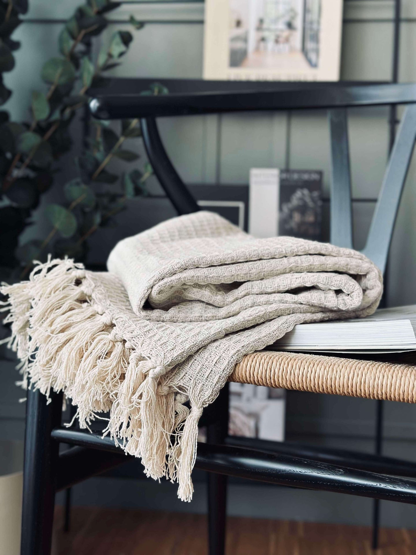 Pläd i våfflad bomull - Natur