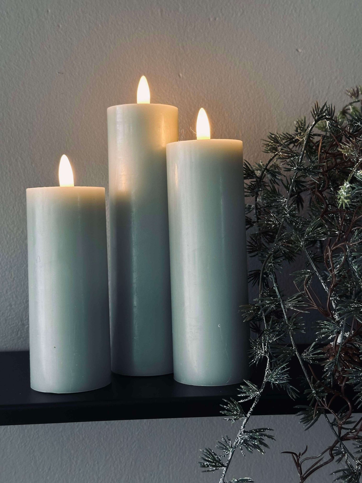 LED Blockljus / Mint – 3 st Rustik dia 5 cm