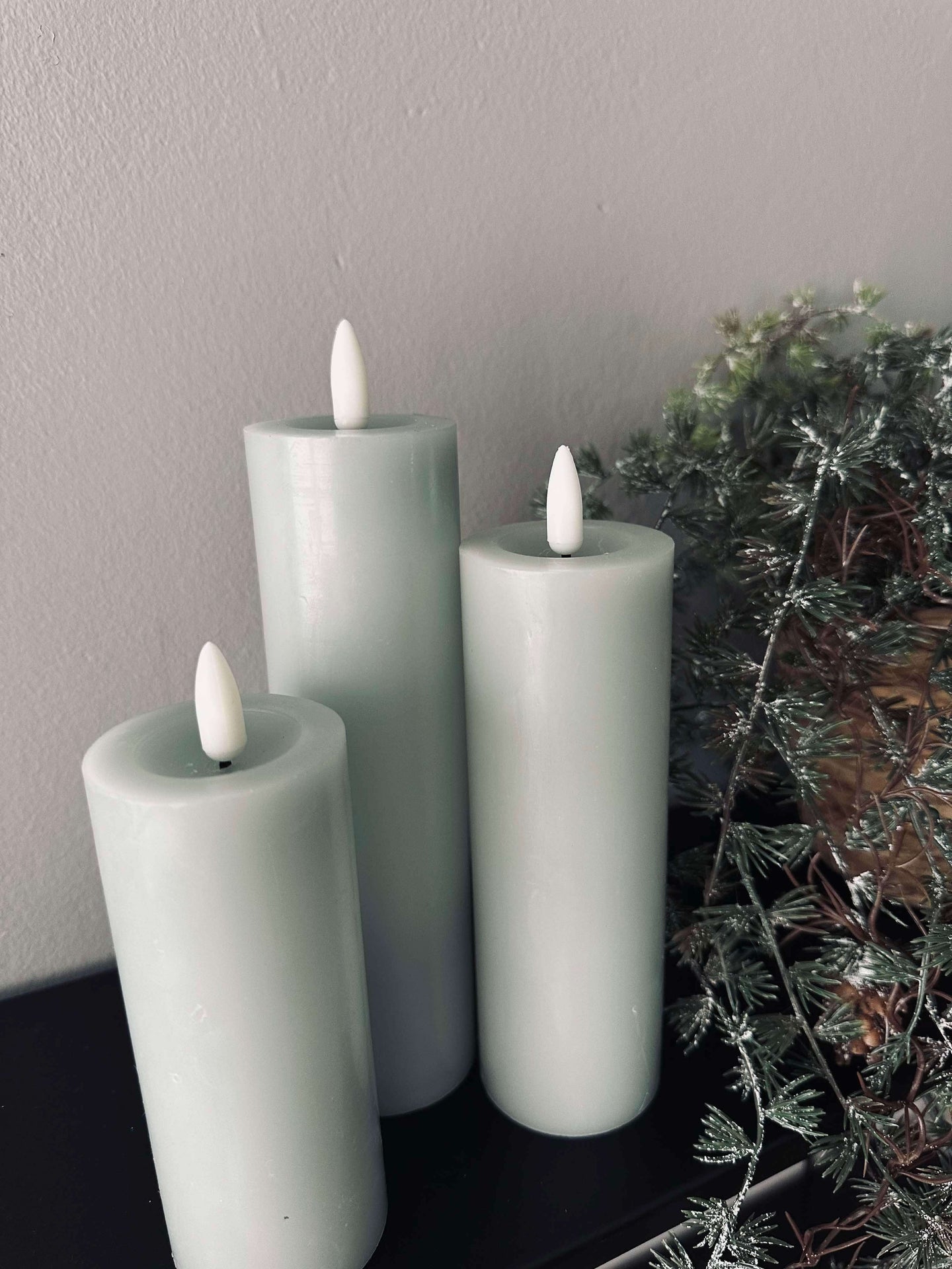 LED Blockljus / Mint – 3 st Rustik dia 5 cm