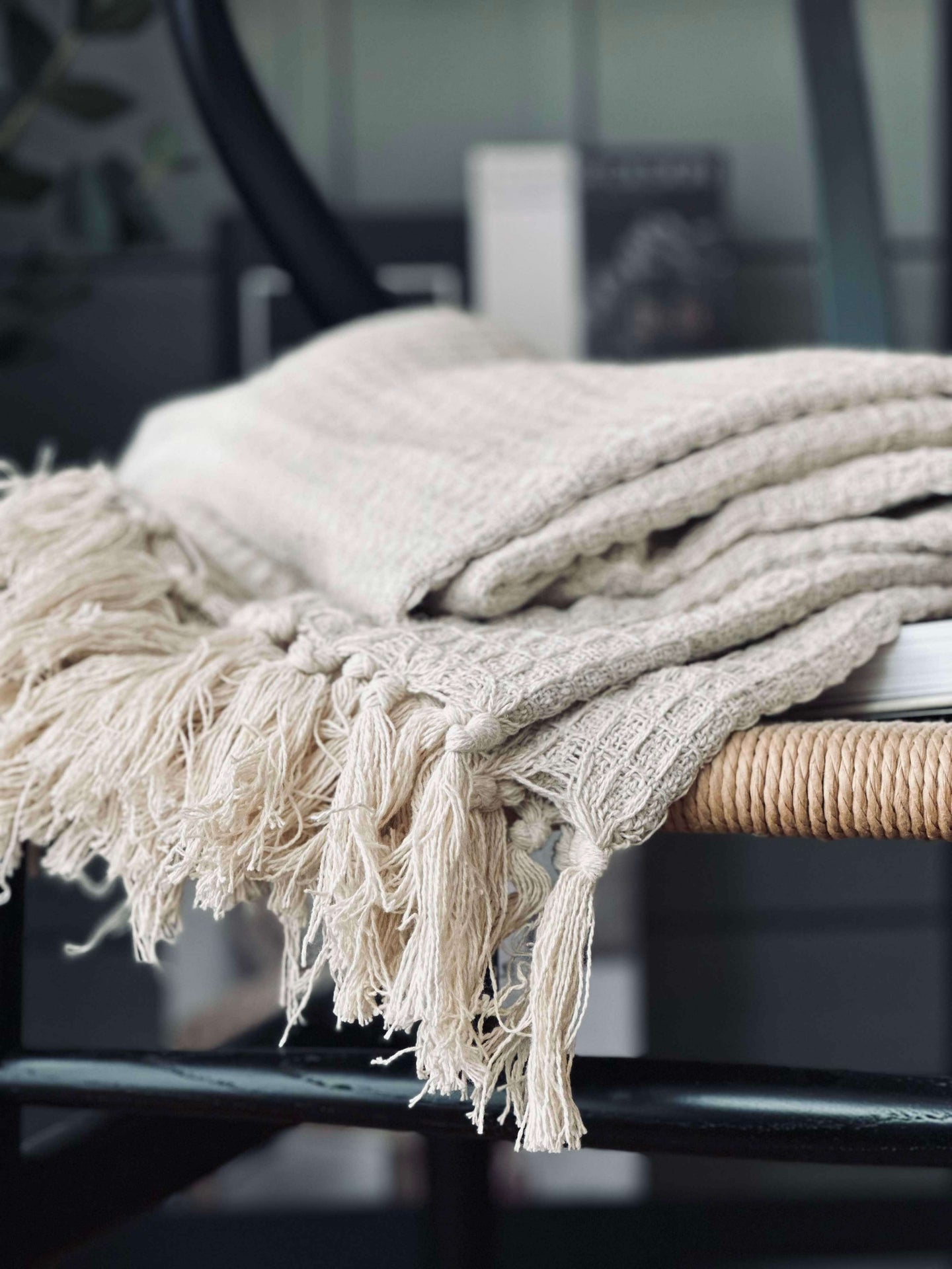 Pläd i våfflad bomull - Natur