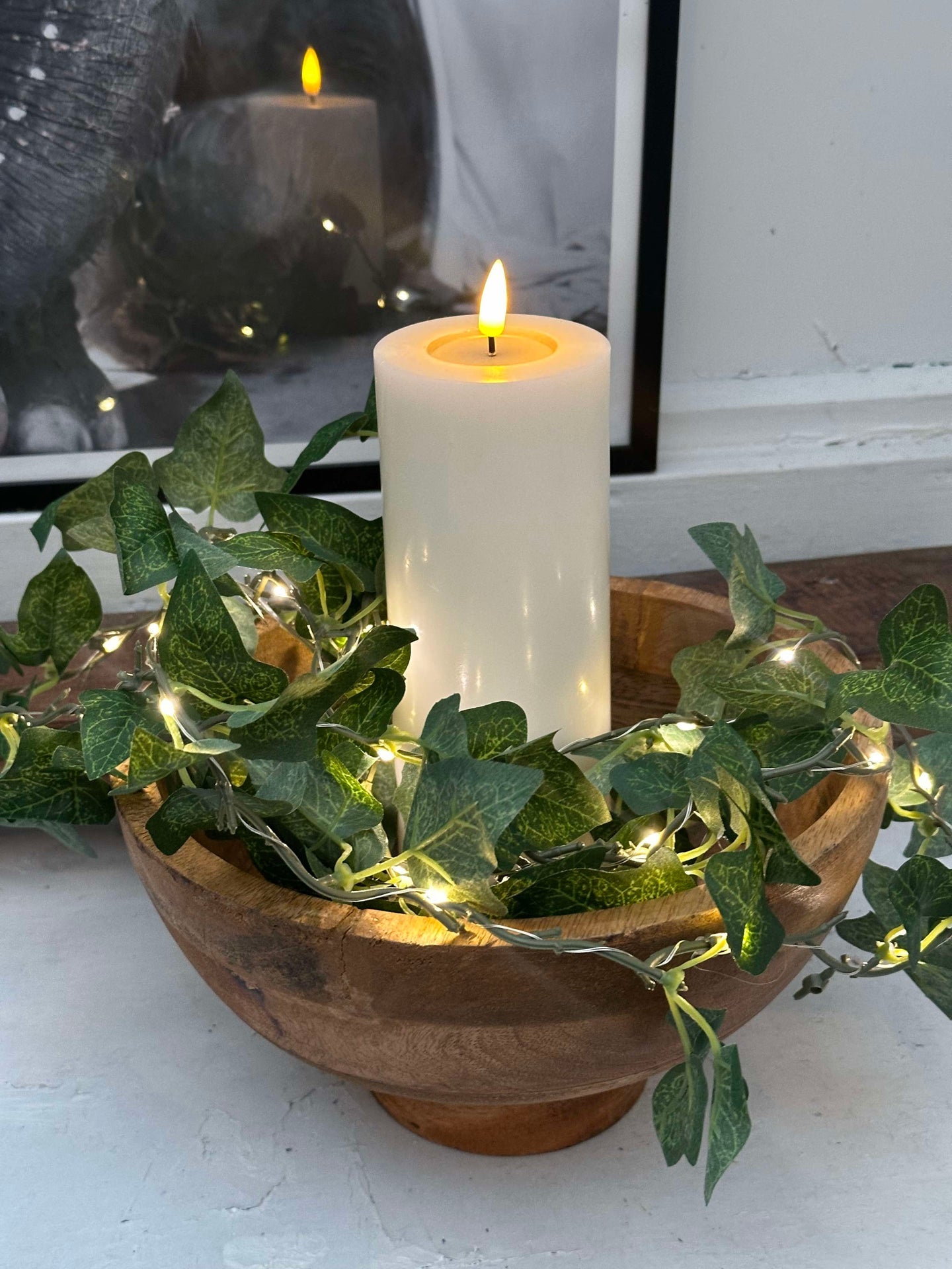 Ljusslinga med gröna murgrönablad - 290cm