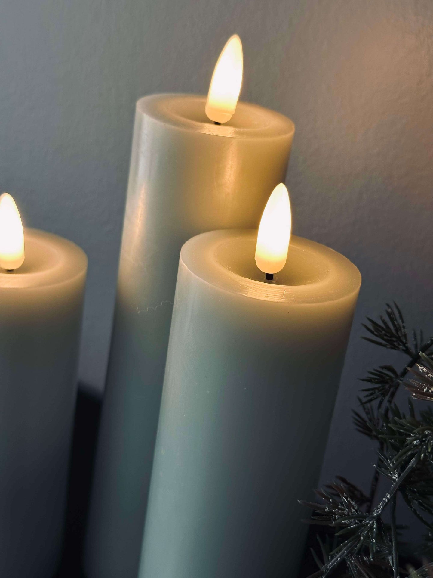 LED Blockljus / Mint – 3 st Rustik dia 5 cm