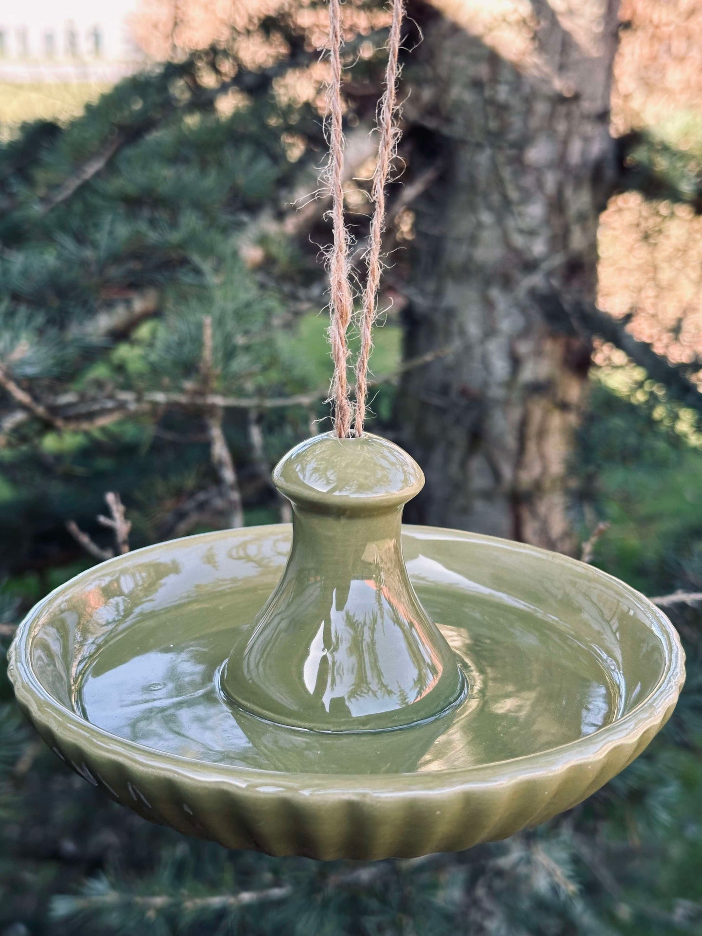 Fågelmatare hängare - Grön keramik