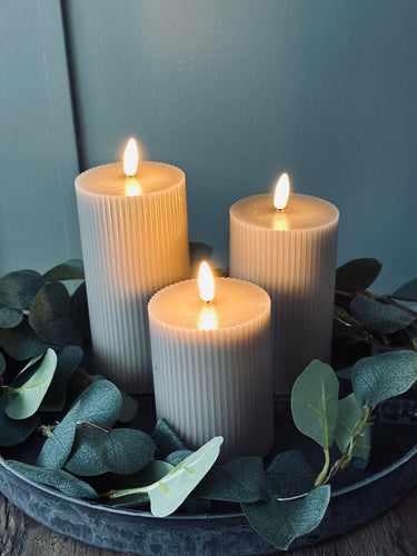 LED Blockljus Sand med räfflor - Set med 3 st