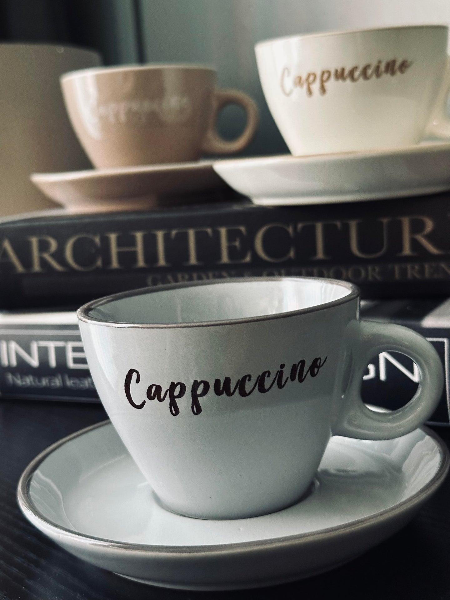 Kopp med fat Cappuccino - Set med 4 st.