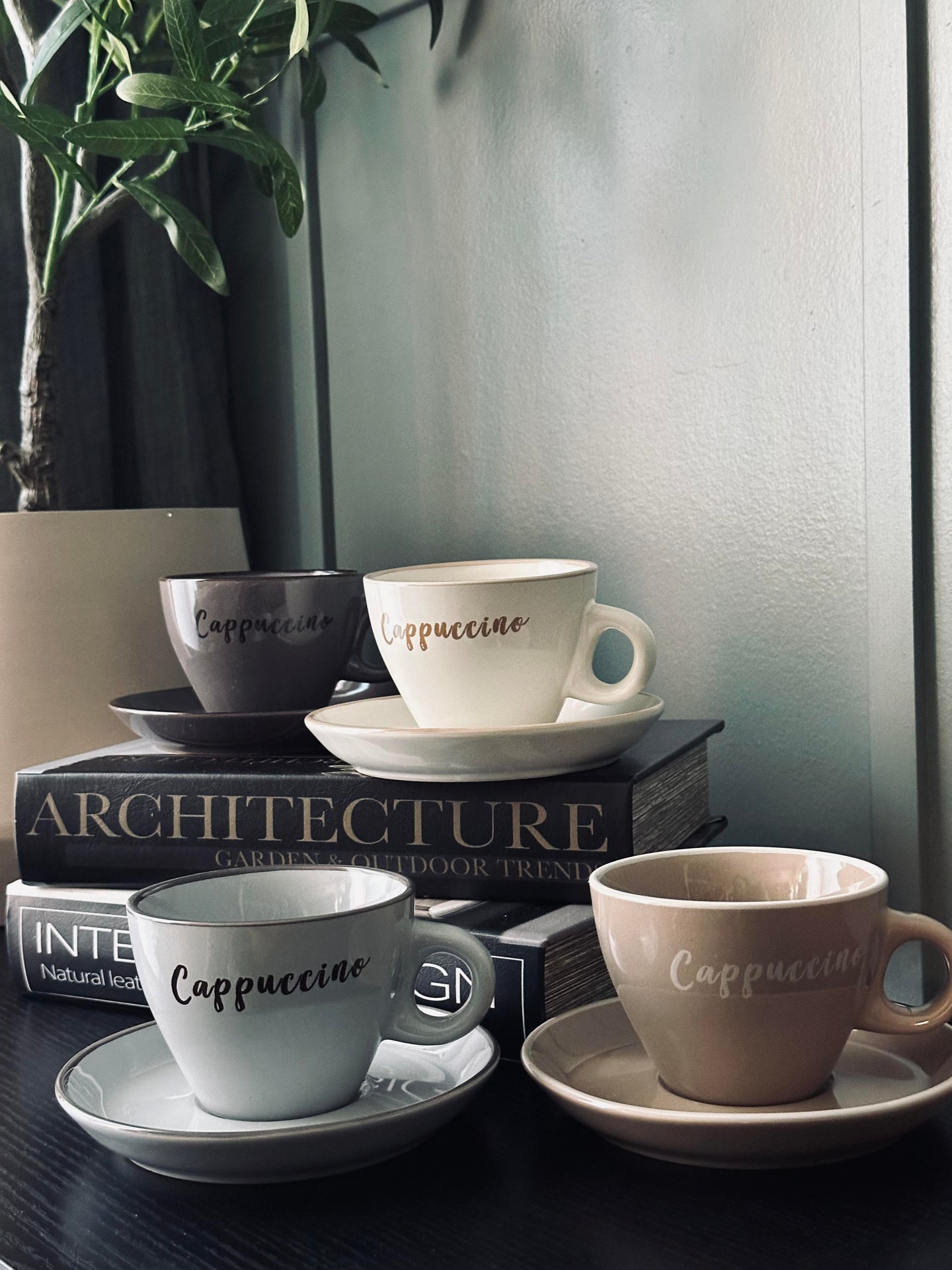 Kopp med fat Cappuccino - Set med 4 st.