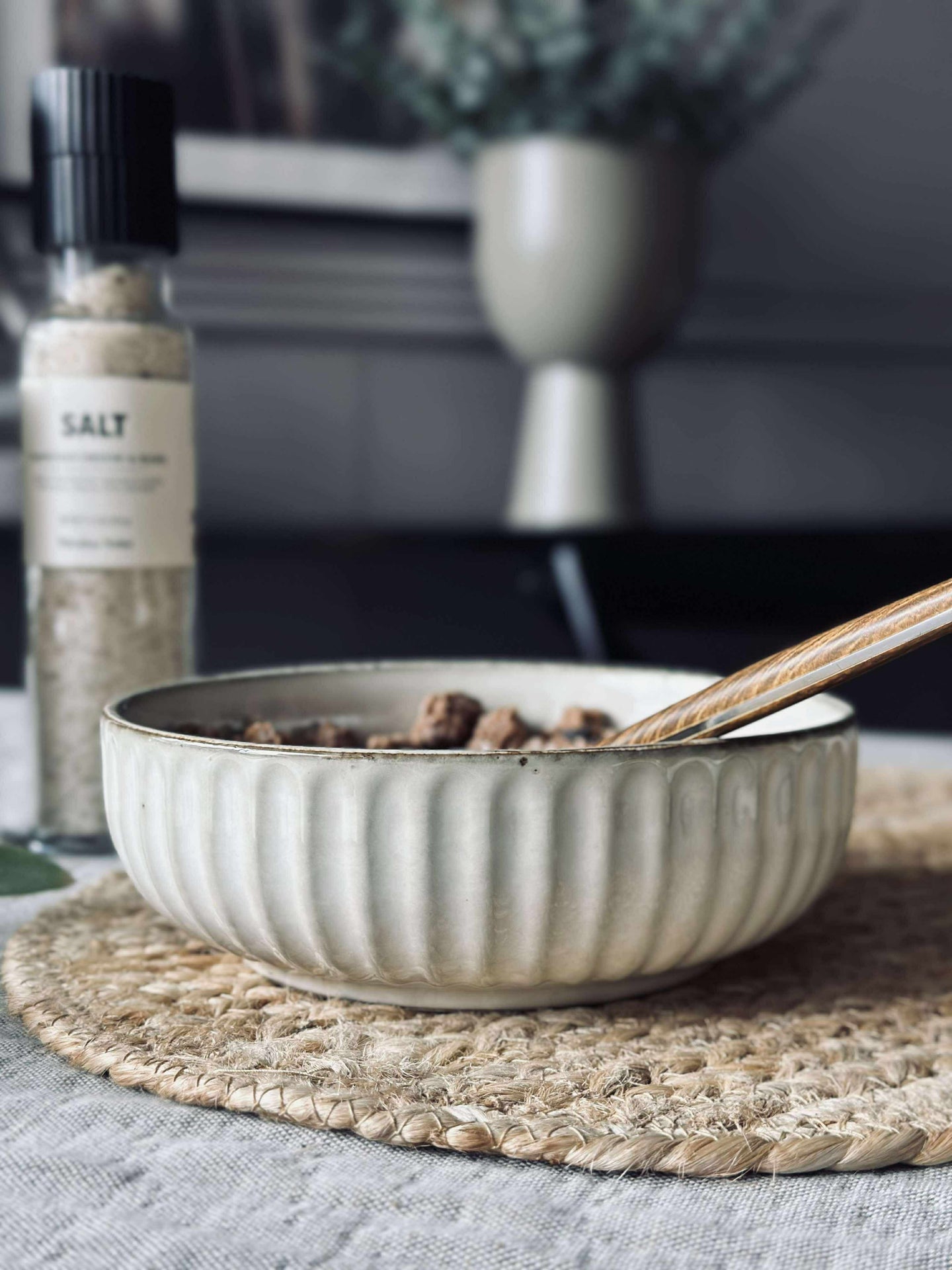 Skål VIGA randig stengods - Sand 16cm