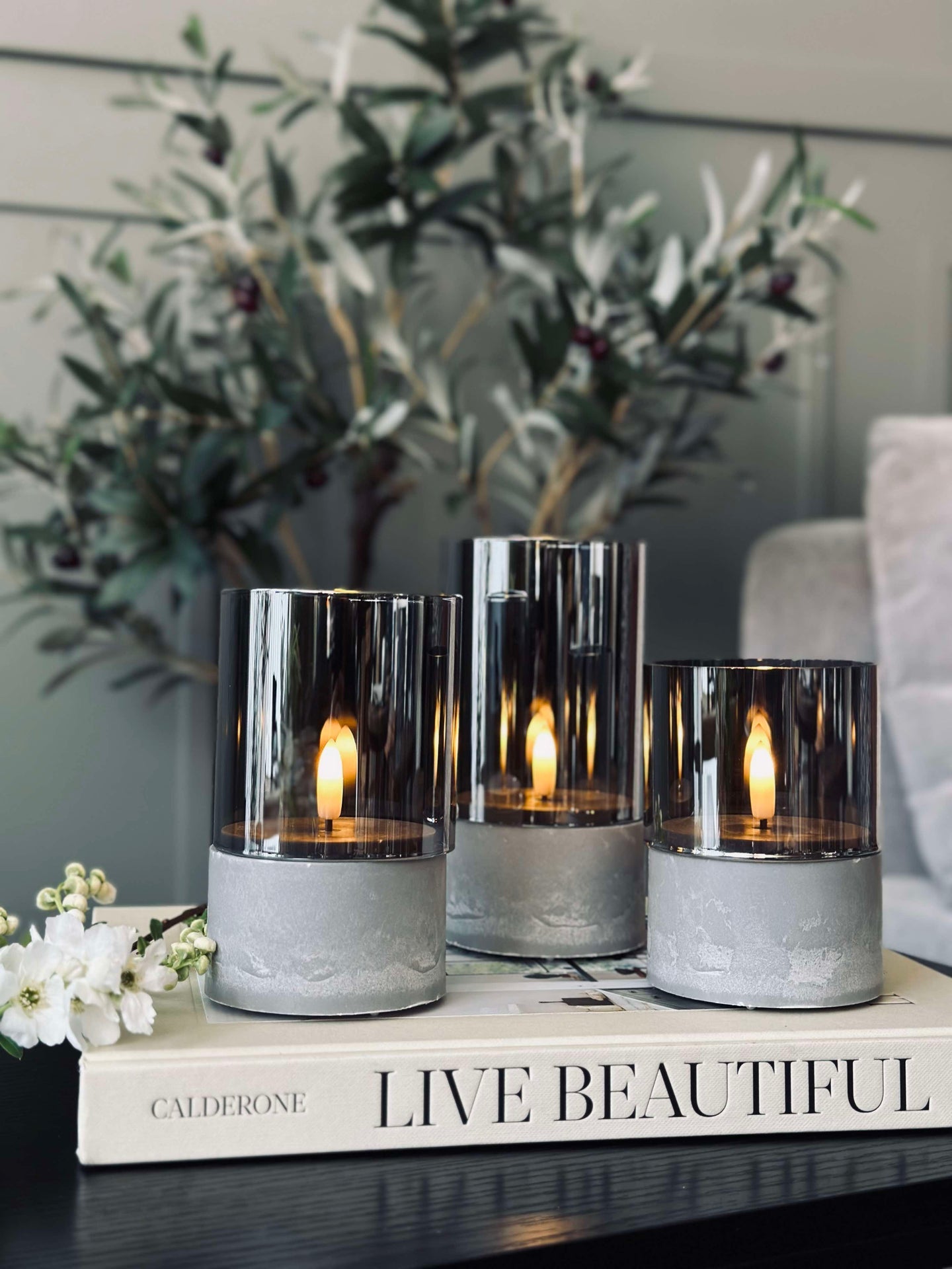 LED GREY Cylinder Set med 3 st - Godkänd för inne och ute