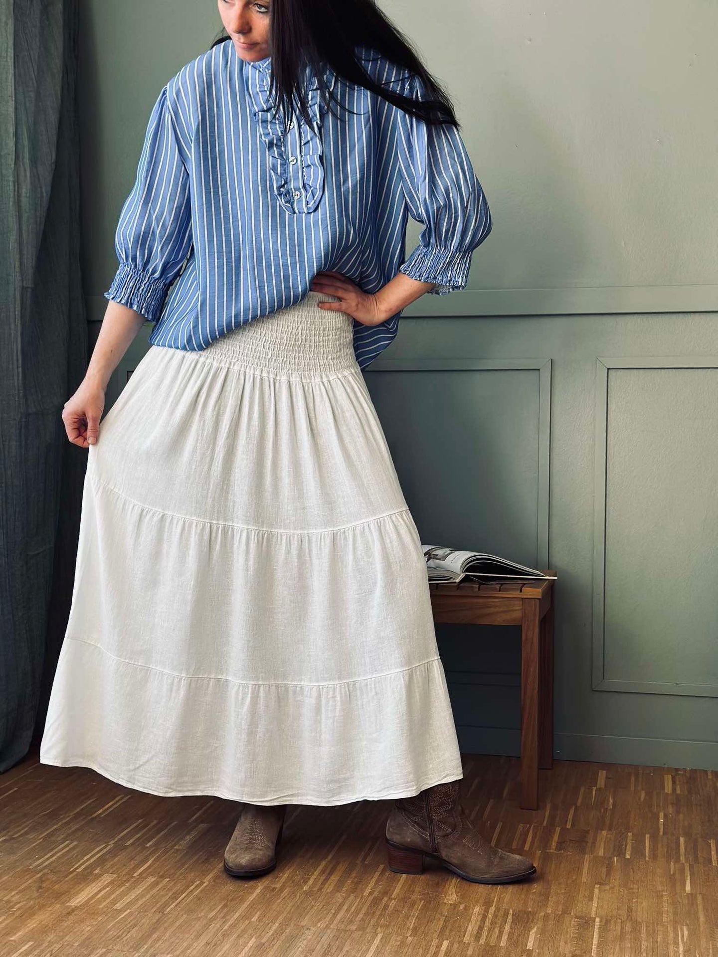 Kjol Linneblandning - Solid vit