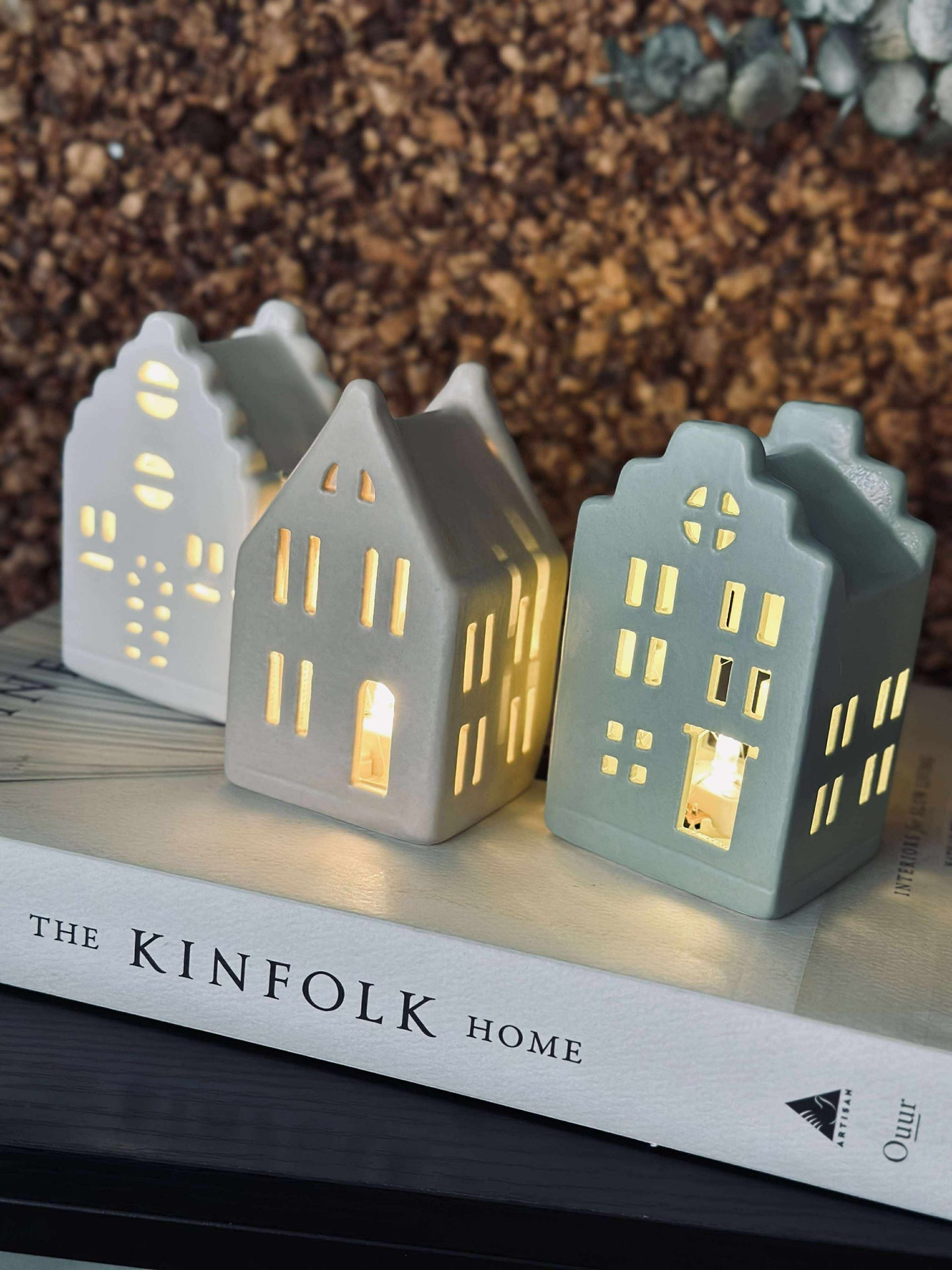 Ljushus med LED - Set med 3 hus