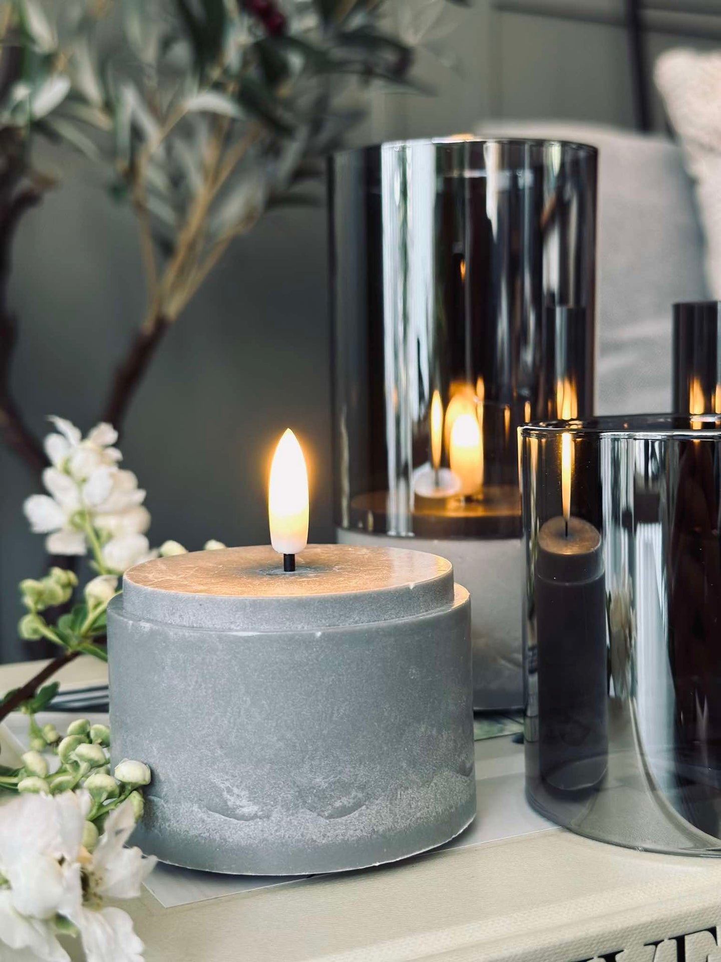 LED GREY Cylinder Set med 3 st - Godkänd för inne och ute