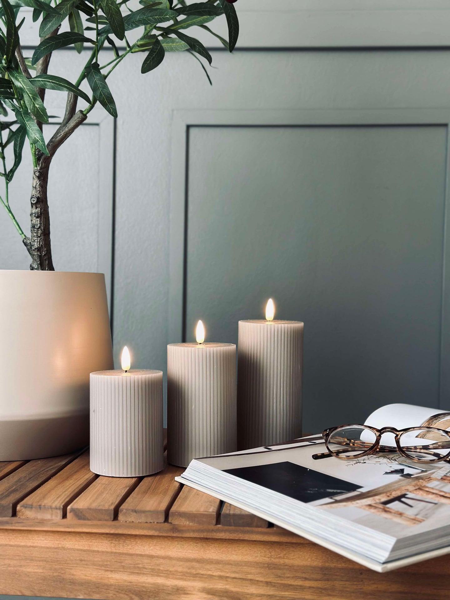 LED-blockljus Sand med räfflor - Set om 3 st