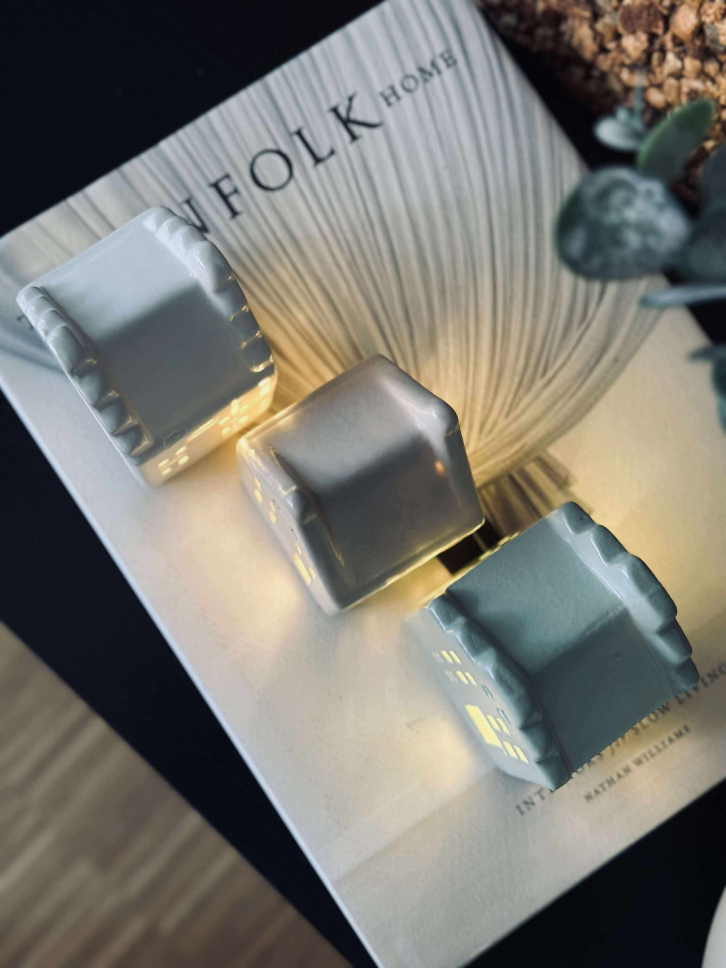 Ljushus med LED - Set med 3 hus