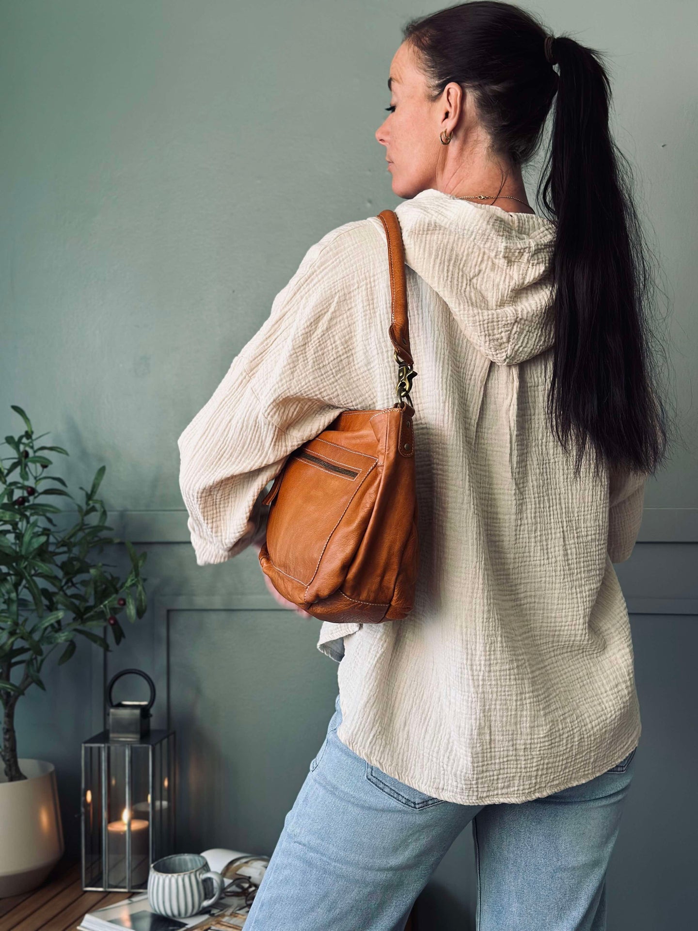 Cardigan i lätt våfflad bomull - Creme