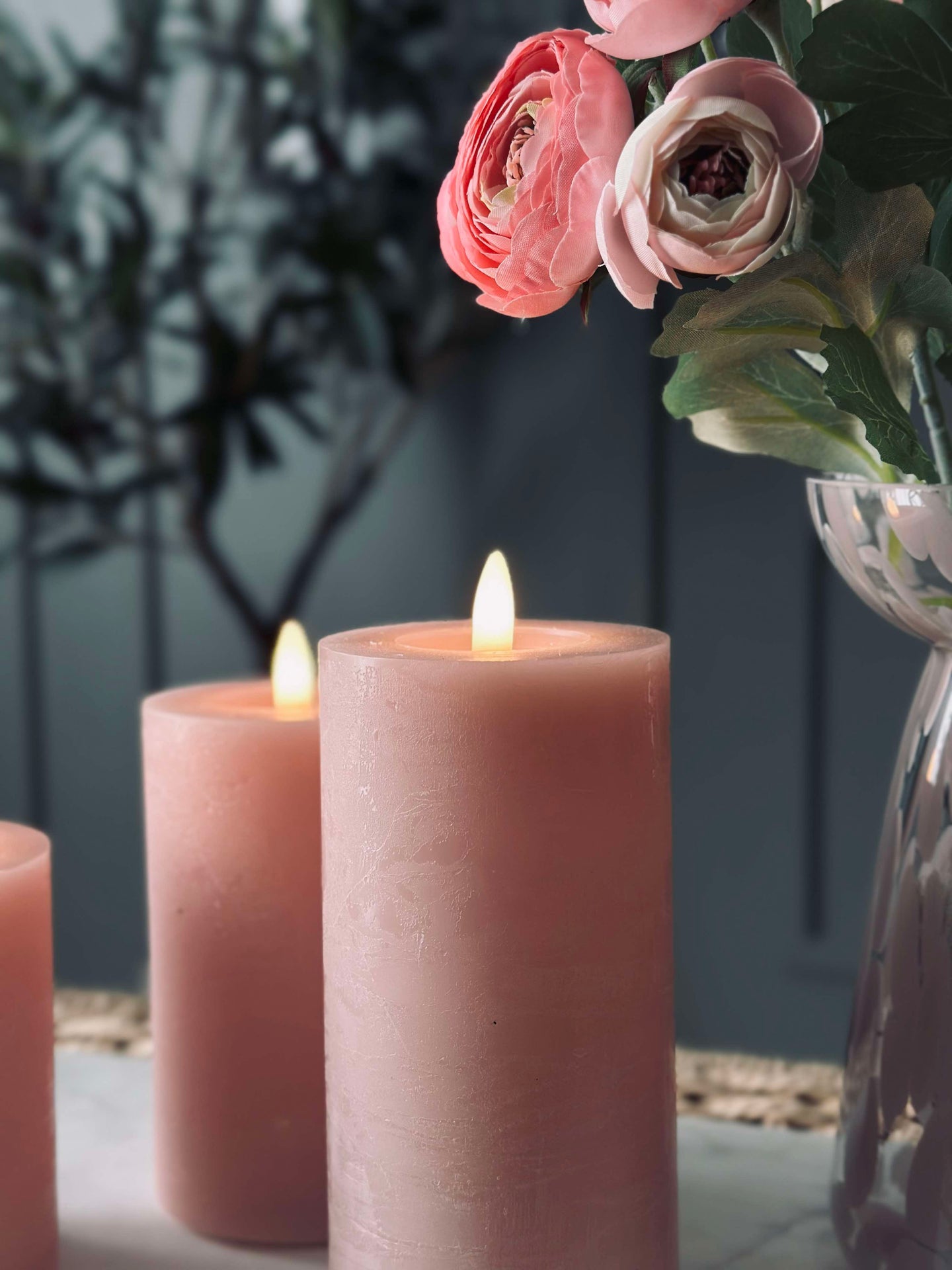 LED Blockljus / Rosa – 3 st blockljus