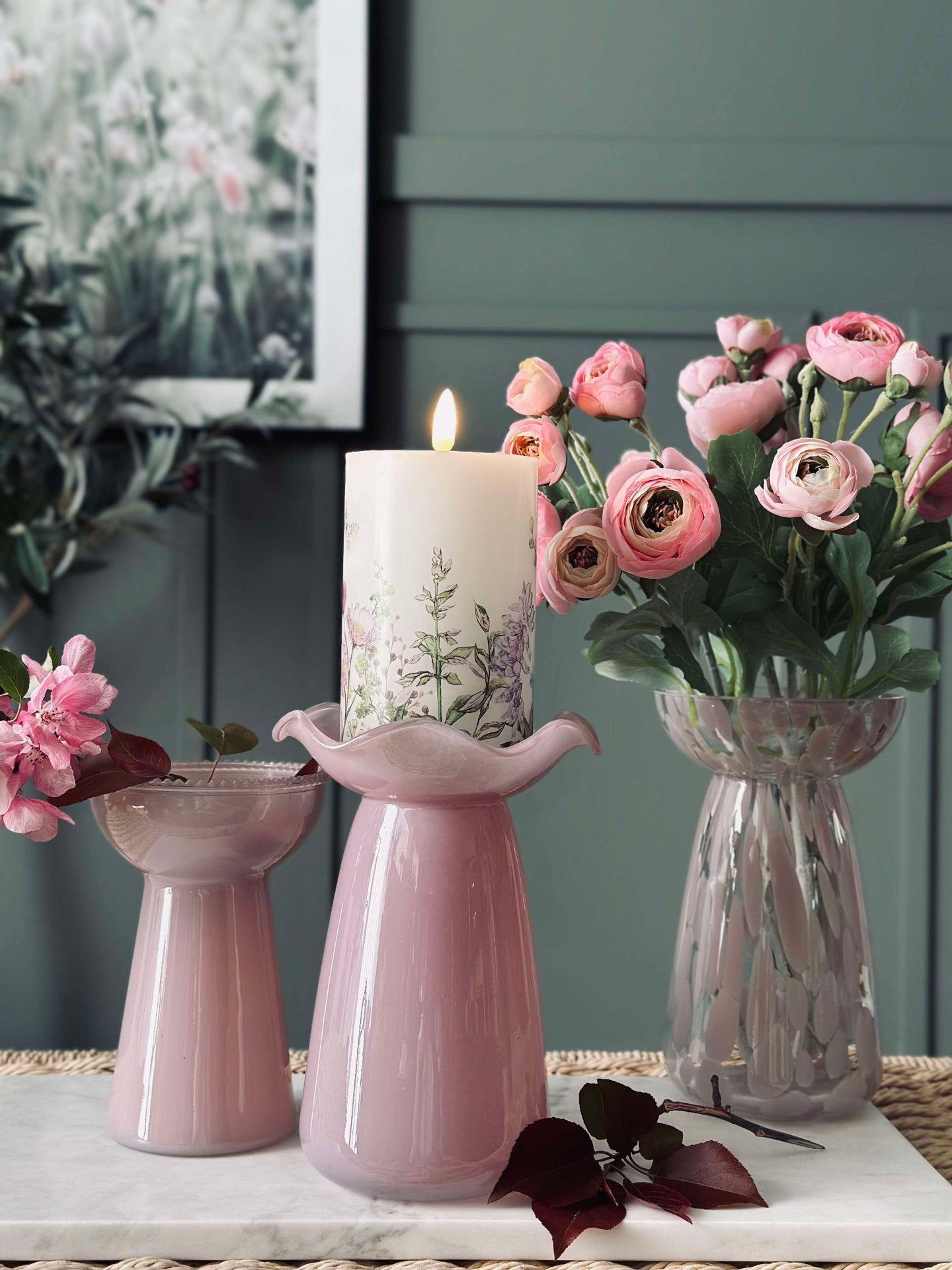 Hyacintvas med blomsterkant - Rosa
