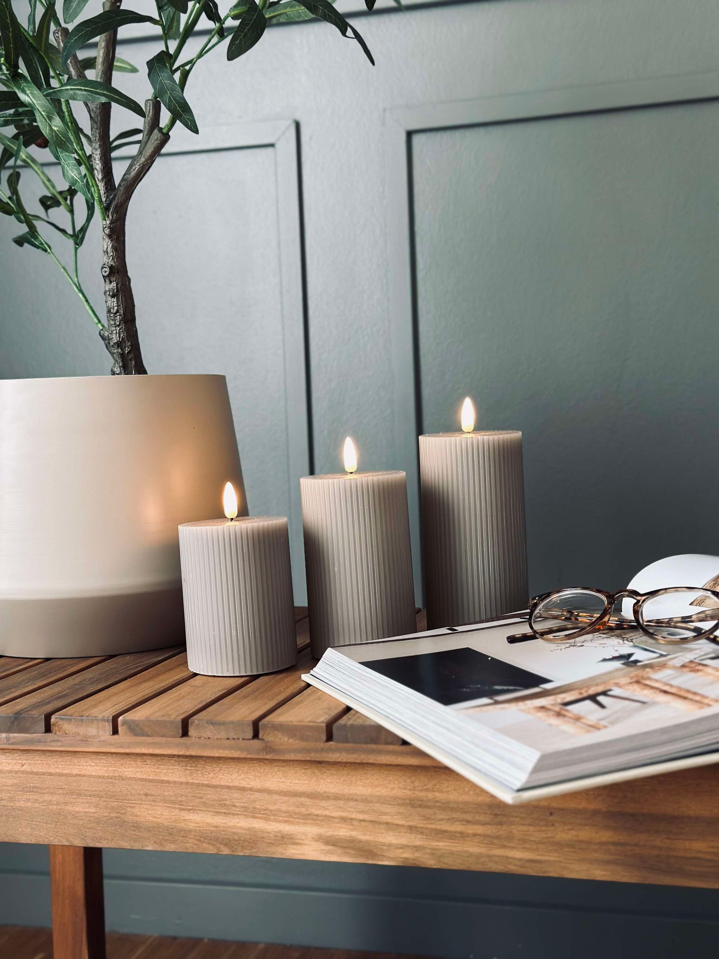 LED-blockljus Sand med räfflor - Set om 3 st